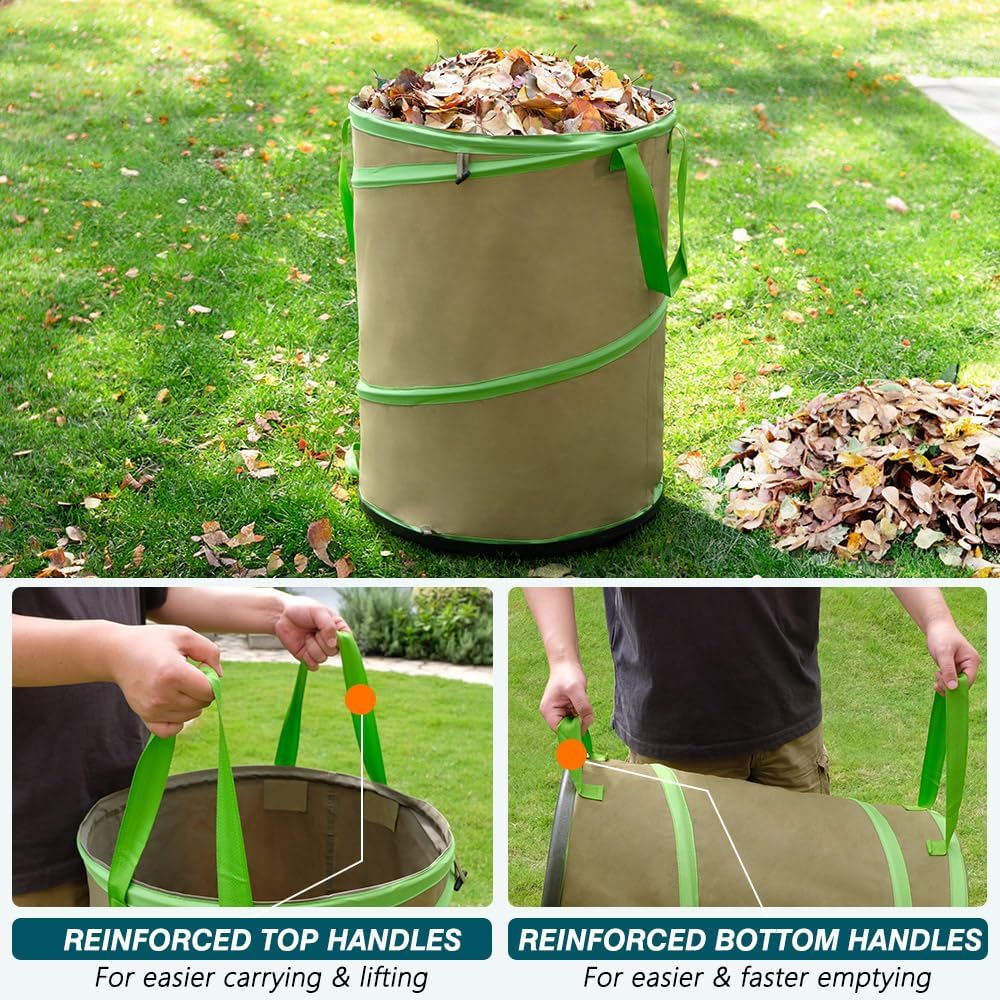 Colwelt Collapsible Garden Bag 47Gallon, Collapsible Leaf Bags with Hard Bottom, Heavy Duty Yard Waste Bag Leaf Bin