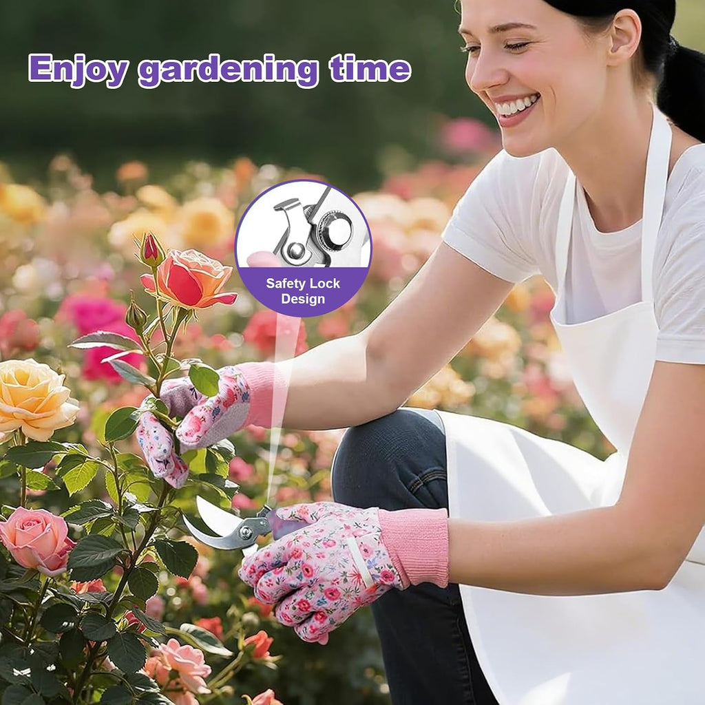 Gardening Gifts for Mom Kit, Garden Hand Tool Set for Women | All-In-One Gardening Kit, Purple Flower Print,Stainless