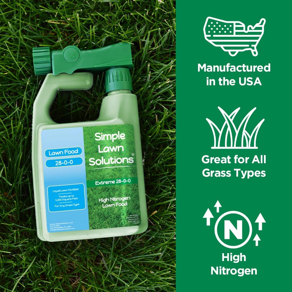 Maximum Green & Growth Fertilizer High Nitrogen 28-0-0 Liquid Lawn Food Spray Spring & Summer- Any Grass Type- Simple