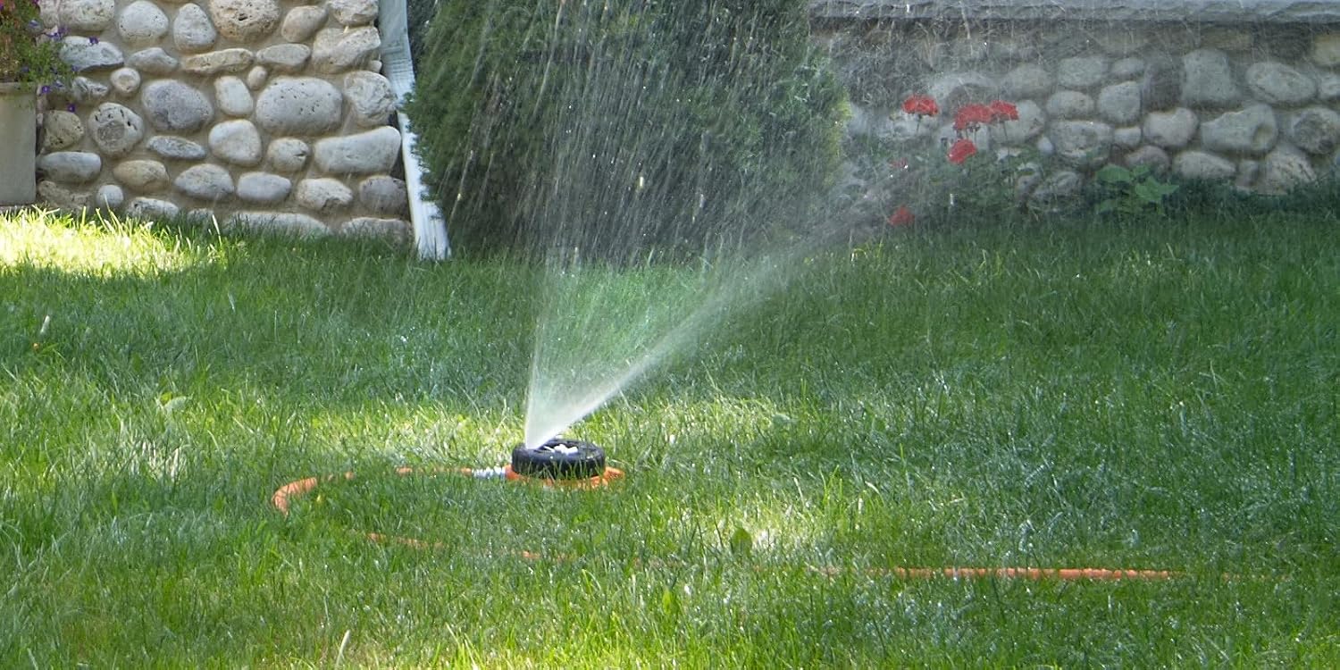 Dramm 15025 ColorStorm 9-Pattern Turret Sprinkler with Heavy-Duty Metal Base, Blue