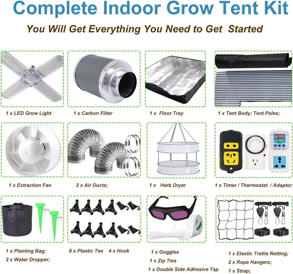 2x2ft Grow Tent Kit, Complete High Reflective Mylar Indoor Grow Tent + LED Grow Light Combo Hydroponics Indoor Plant