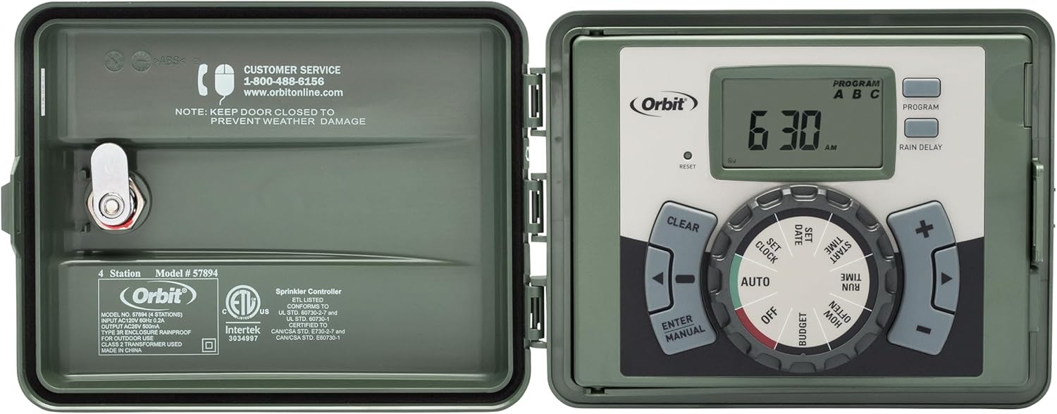 Orbit 4-Station Outdoor Swing Panel Sprinkler System Timer - for Residential Lawn Watering - Multi-Station Irrigation