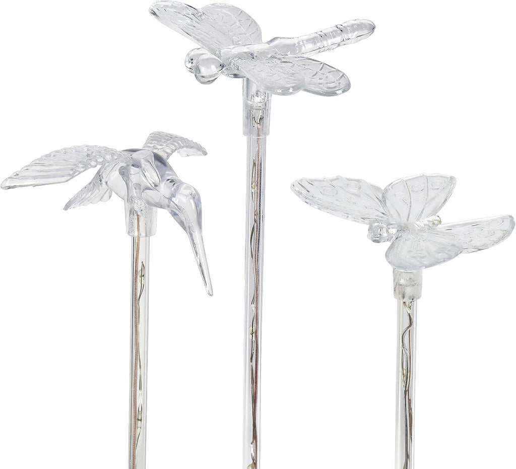 Exhart 3 Solar Acrylic Garden Stakes, Color-Changing Tops, LED Lined Stakes, 1/ea 3pc, 3.5"x 3"25.5"