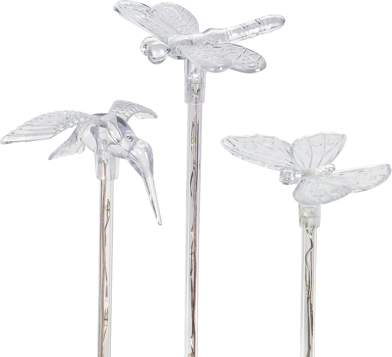 Exhart 3 Solar Acrylic Garden Stakes, Color-Changing Tops, LED Lined Stakes, 1/ea 3pc, 3.5"x 3"25.5"