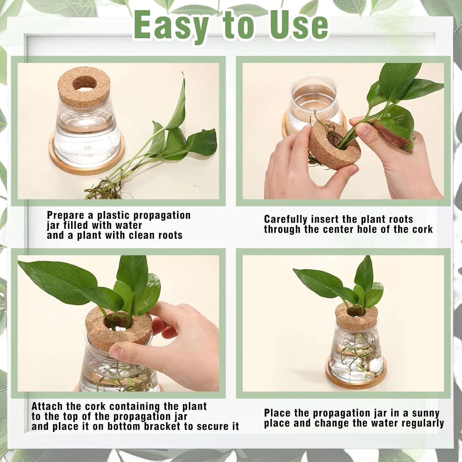 12 Packs Propagation Vases for Plants Plastic Plant Propagation with Hole Lid and Bamboo Stand Growing in Water