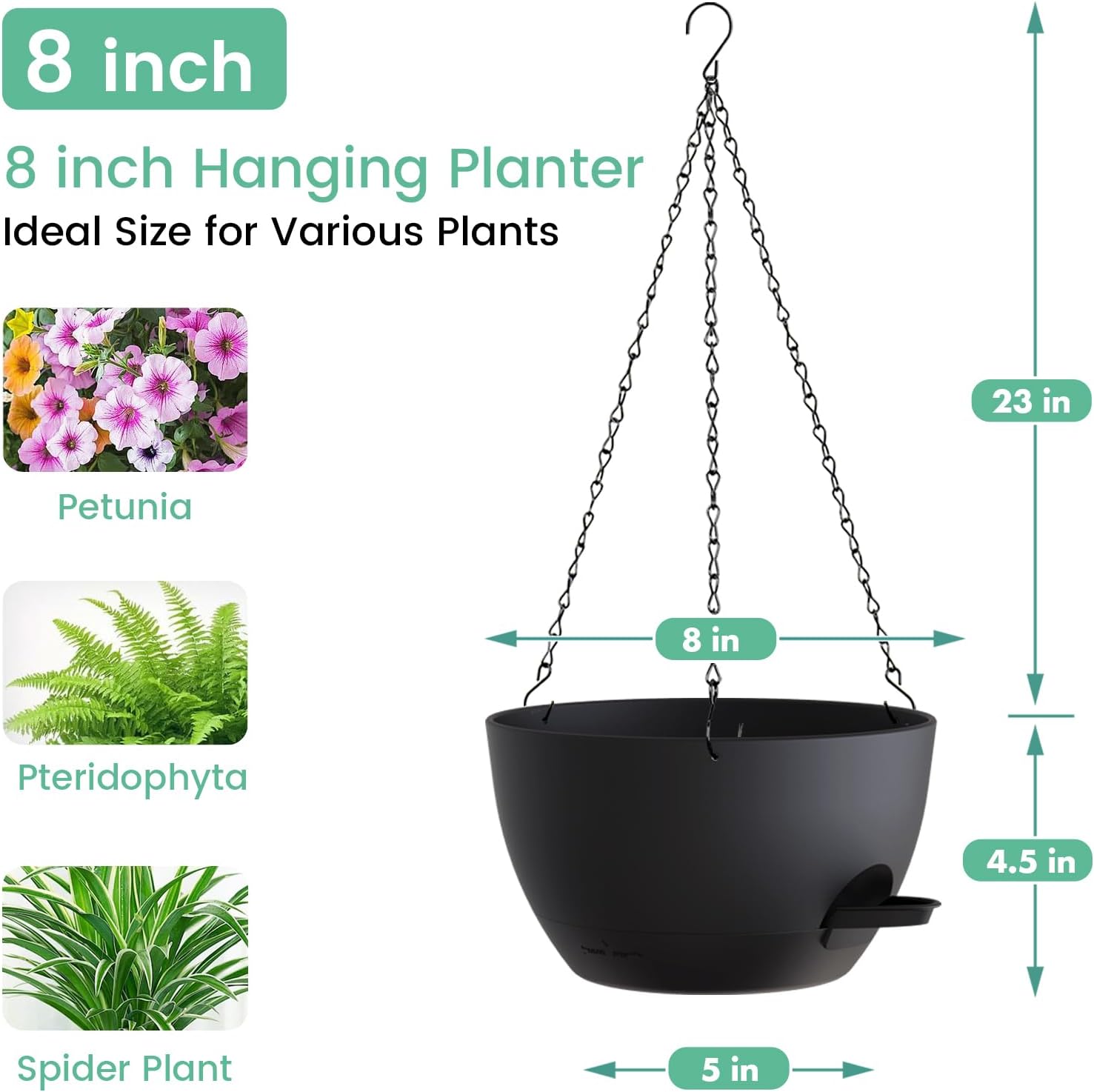 UOUZ 4 Pack 8 Inch Self Watering Hanging Planters for Indoor Outdoor Plants，Hanging Pots for Plants with Drainage