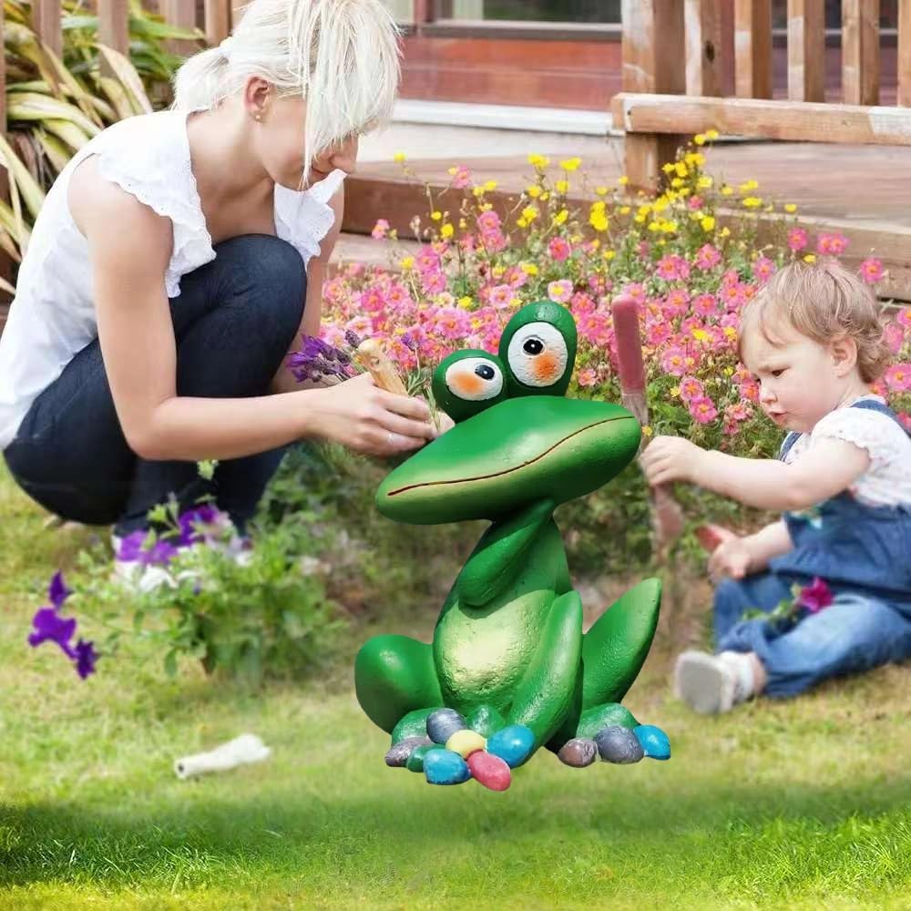 Large Outdoor Sitting Frog Statue - 9" Cute Garden Decor for Yard, Resin Animal Sculpture for Patio & Backyard