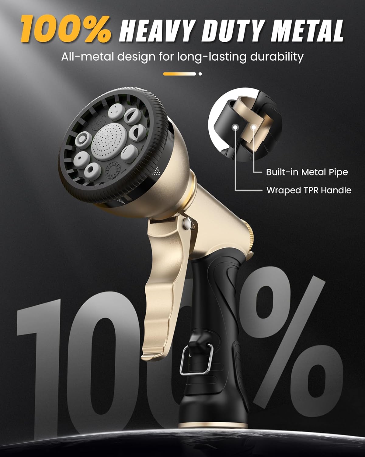 RAINPOINT Garden Hose Nozzle, Hose Sprayer Nozzle with 9 Spray Patterns, High Pressure Water Hose Nozzle Heavy Duty
