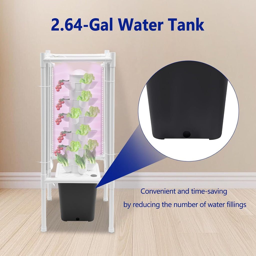 Hydroponic Tower Growing System Kits with LED Grow Lights 30 Pods Indoor Vertical Planter Germination Kit 6 Layers