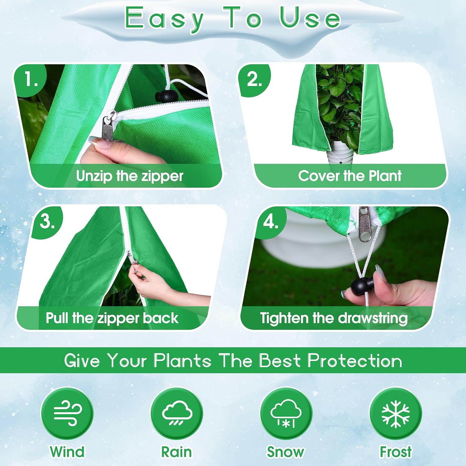 Windyun 4 Pcs Plant Covers Freeze Protection 47x40 Inch Winter Plant Protector Freeze Cover Shrub Frost Cloth with