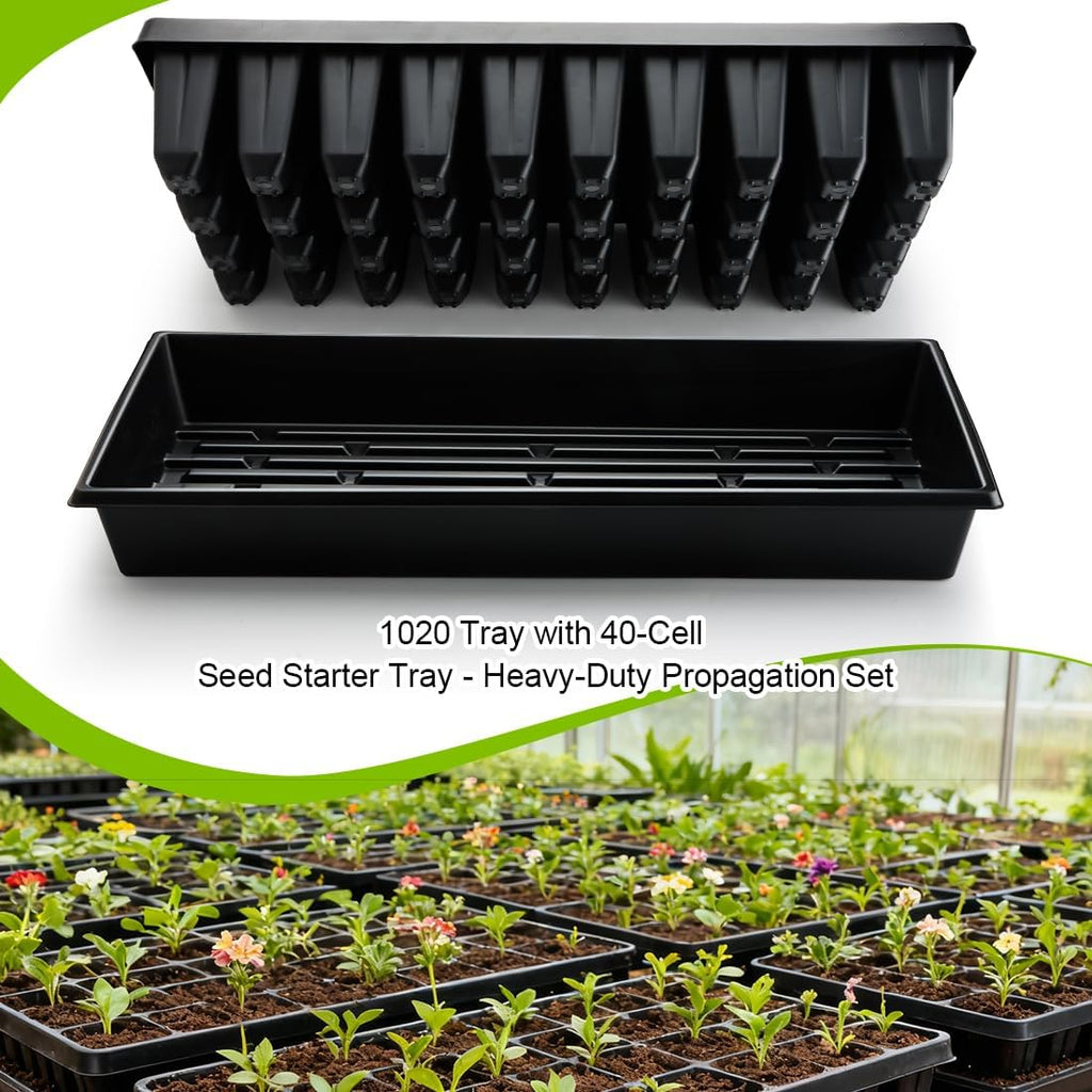 RooTrimmer 10 Pack 1020 Seed Starter Trays and 10 Pcs 40 Cell Plug Trays, Thick Durable Seedling Plastic Nursery Tray