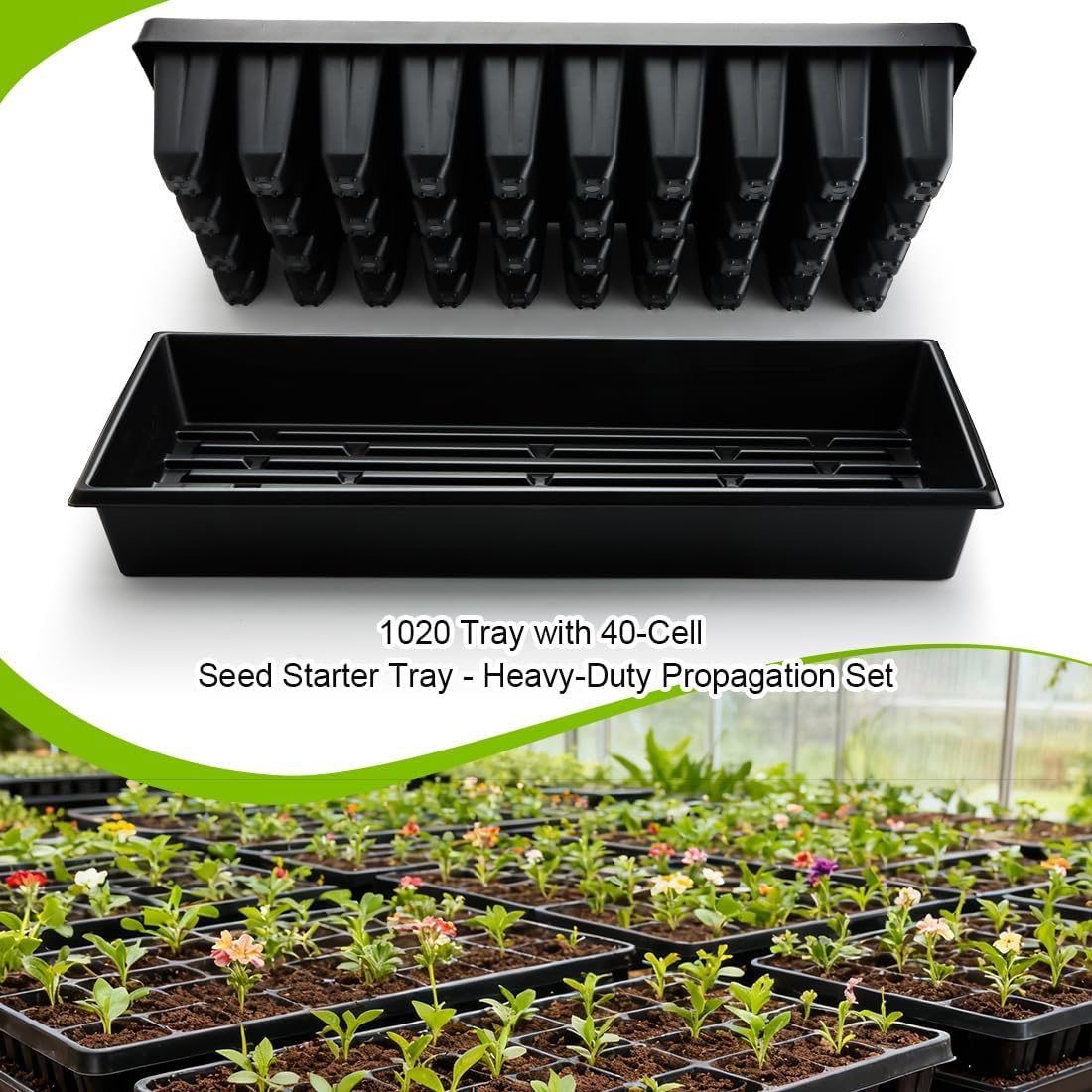 RooTrimmer 10 Pack 1020 Seed Starter Trays and 10 Pcs 40 Cell Plug Trays, Thick Durable Seedling Plastic Nursery Tray