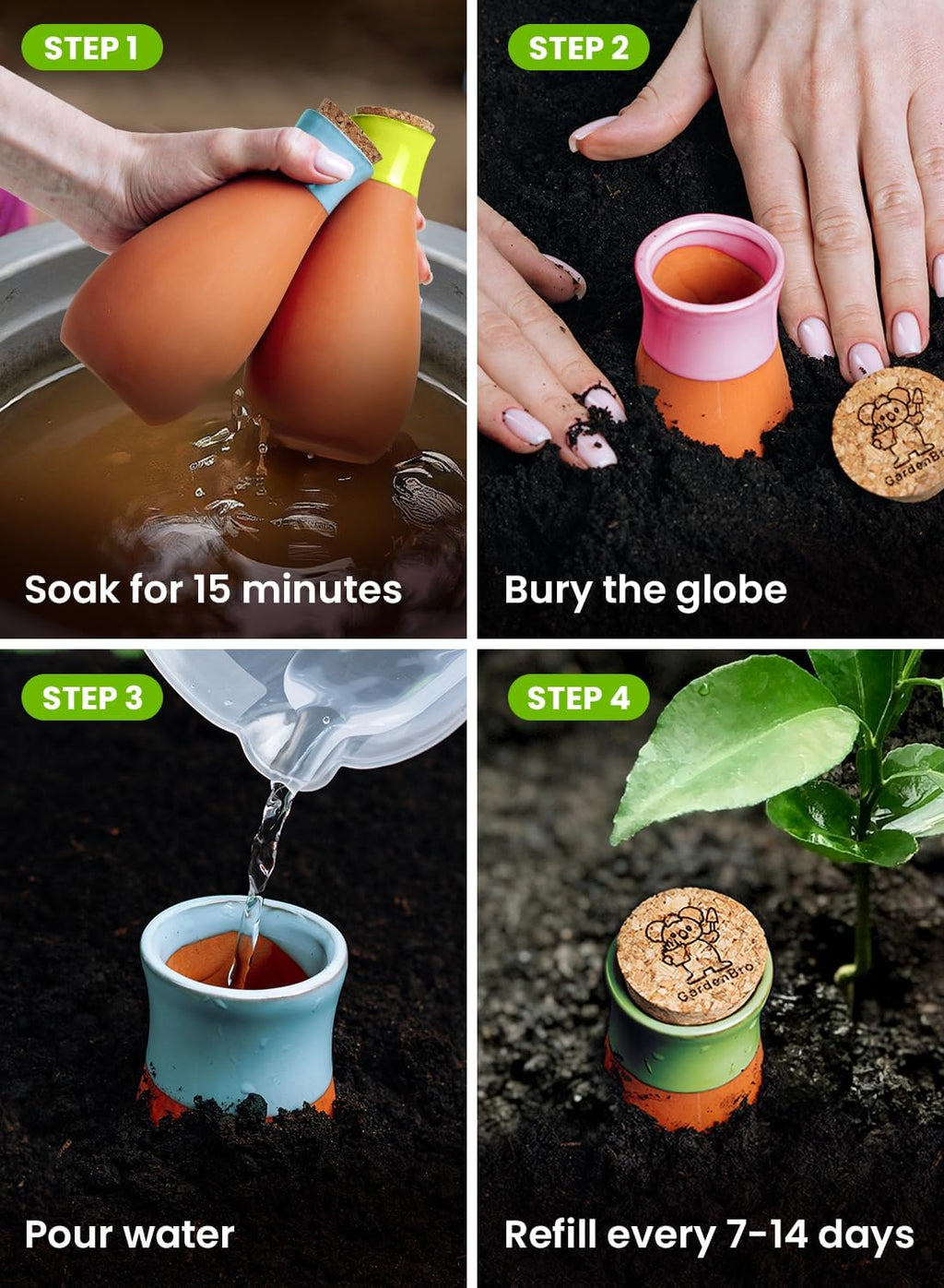 4 Pcs Ollas Terracotta Watering Pots Large - 14 Oz Self Watering Planter Insert Olla Watering System For 1-week Easy To
