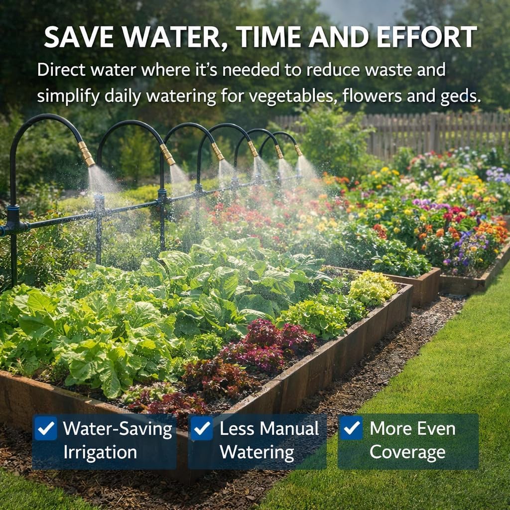 Drip Irrigation System 200FT 1/4", 36 Adjustable Copper Nozzles | 36 adjustable copper nozzles with 360° bendable rods