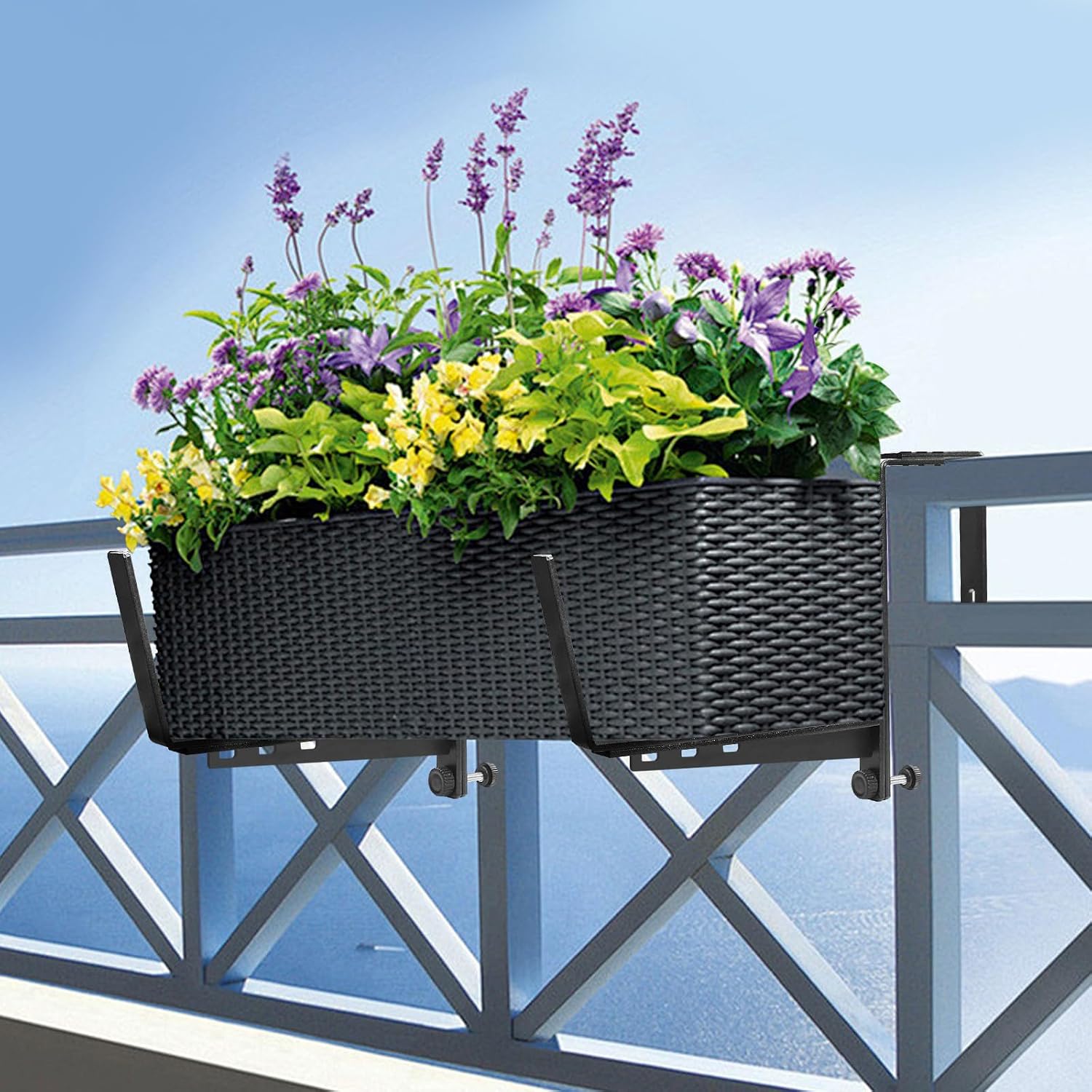 4 Pcs Adjustable Railing Planter Boxes Brackets,Heavy Duty Iron Window Box Planters Holder Outdoor for