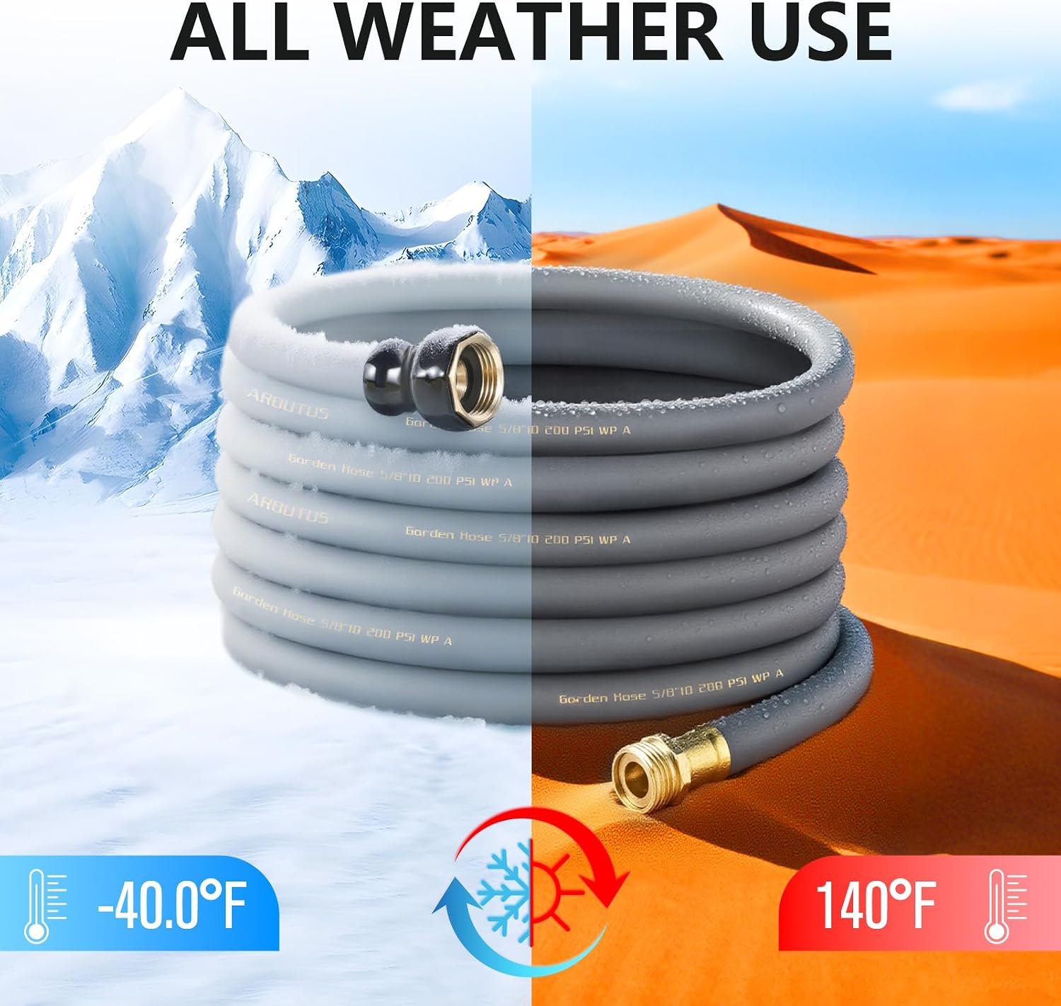 Garden Hose 5/8"x 50ft Brass Rubber Heavy Duty Water Hose 600 PSI Grey | Solid Brass connector,Heavy Duty,Rubber Water