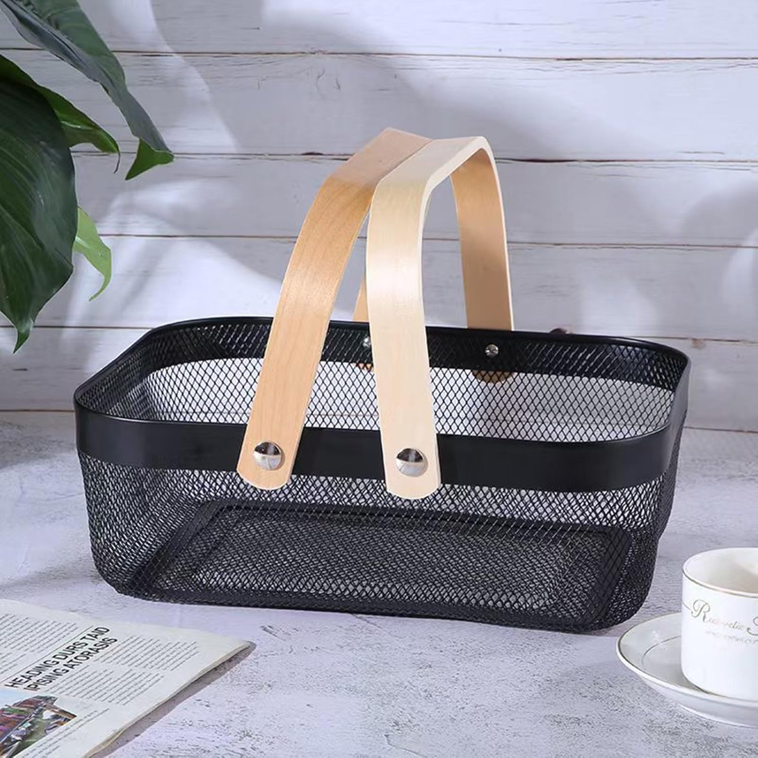 AJIODA Metal Mesh Steel Basket, Storage Organizer Basket Garden Harvest Basket Multi-functional Kitchen Fruit Baskets