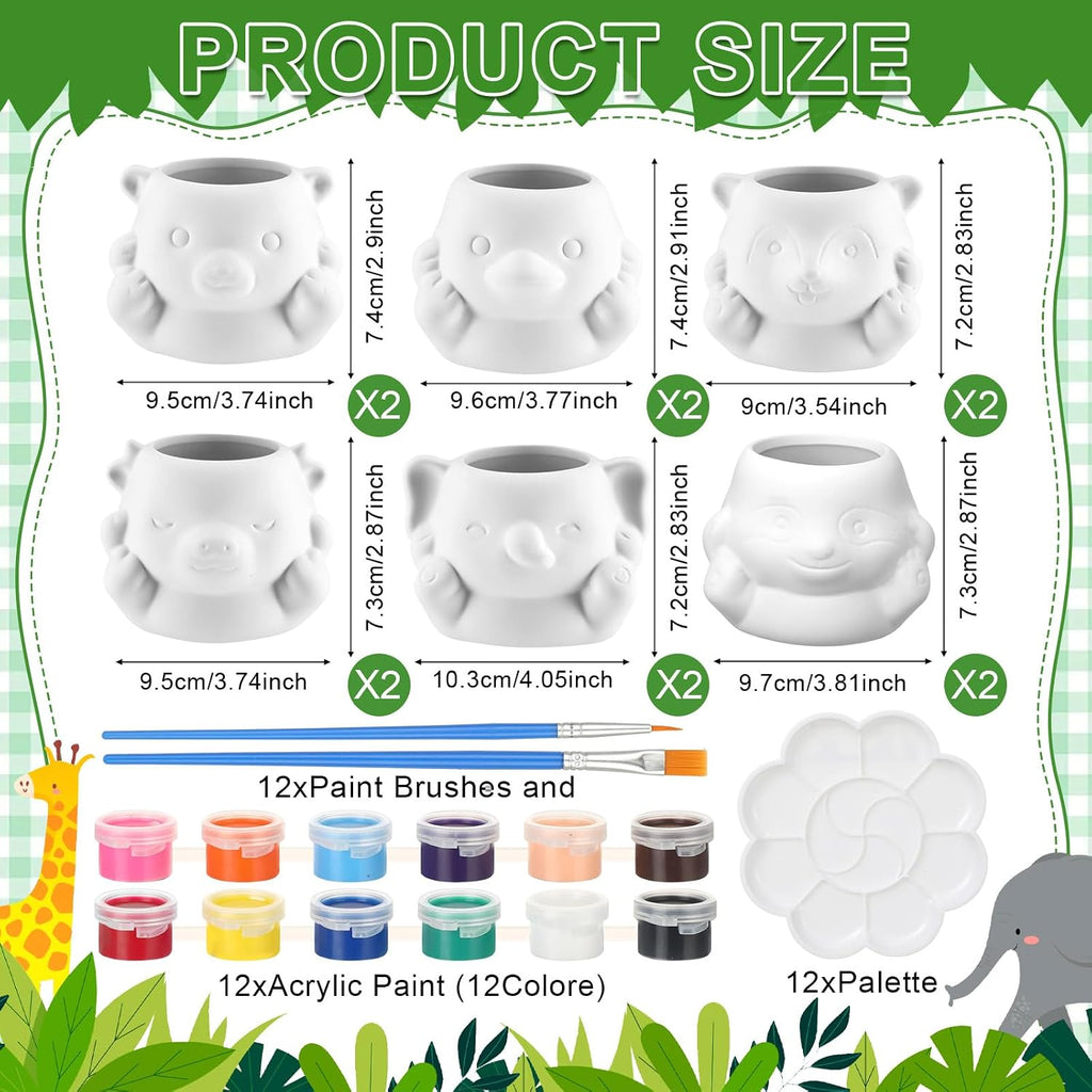 Chuangdi 12 Sets DIY Ceramics Succulent Animal Pots to Paint, Lovely Style
