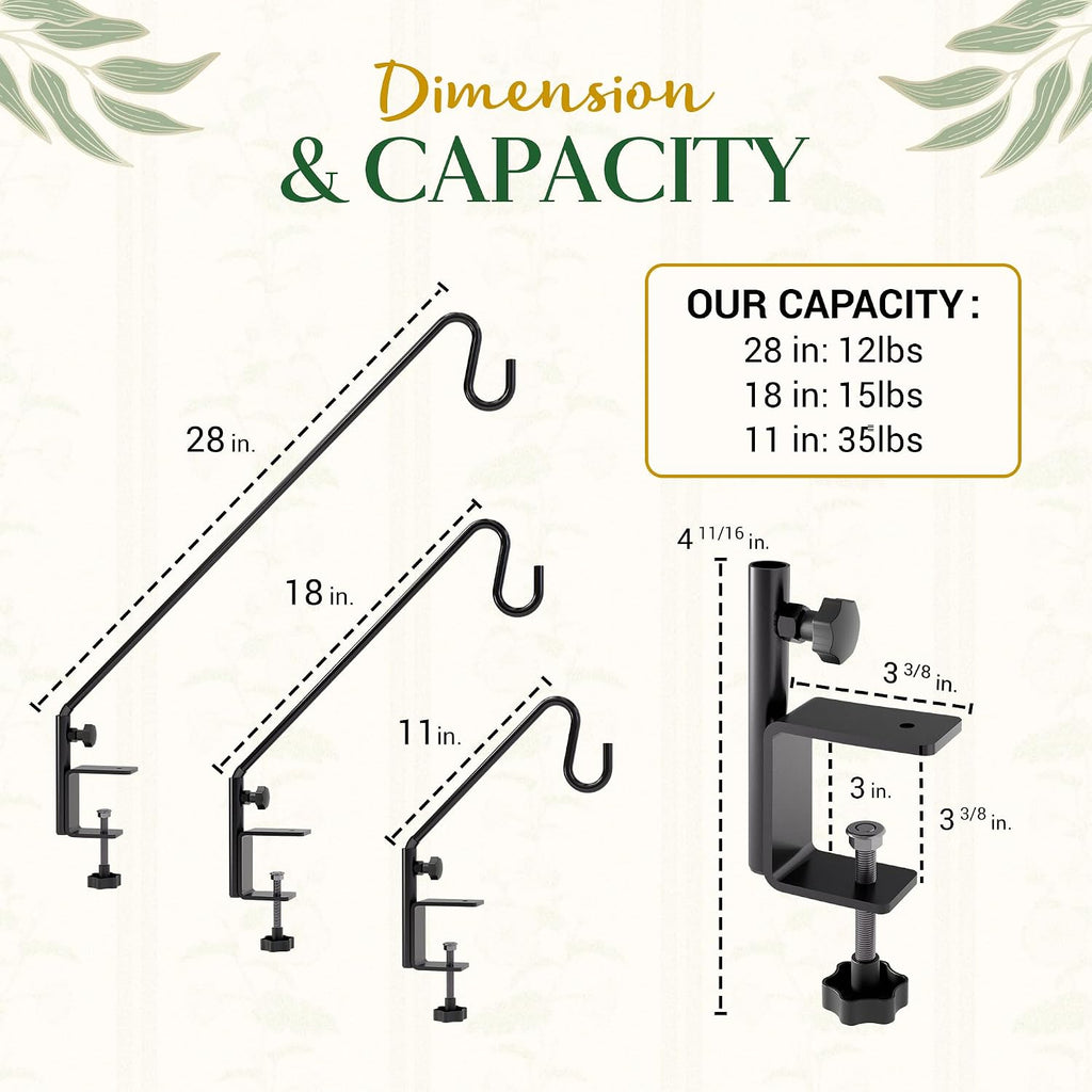 18 Inch Railing Hook, Deck Hook for Bird Feeder Pole, Durable 3-Layer Powder Coated Steel, Shepherds Hooks for Outdoor