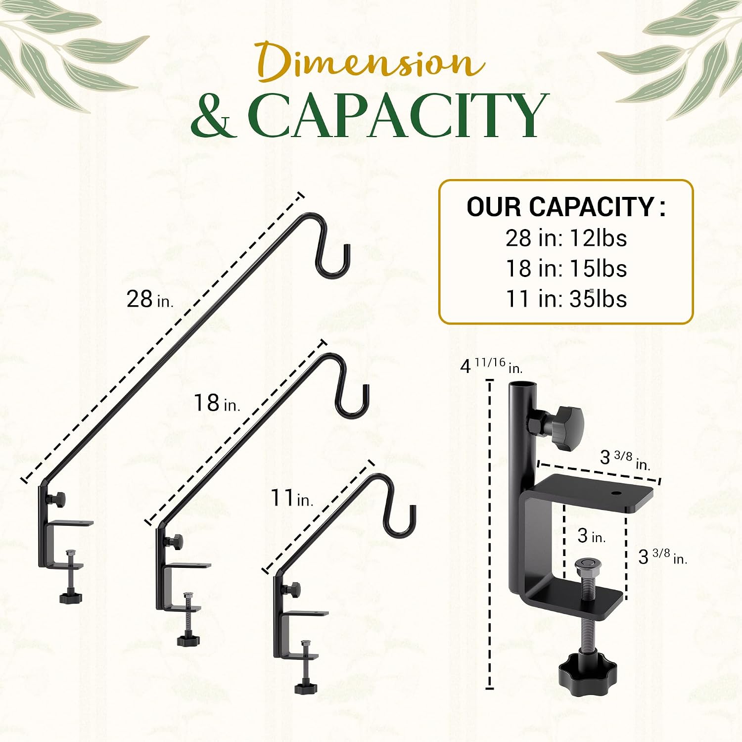 18 Inch Railing Hook, Deck Hook for Bird Feeder Pole, Durable 3-Layer Powder Coated Steel, Shepherds Hooks for Outdoor
