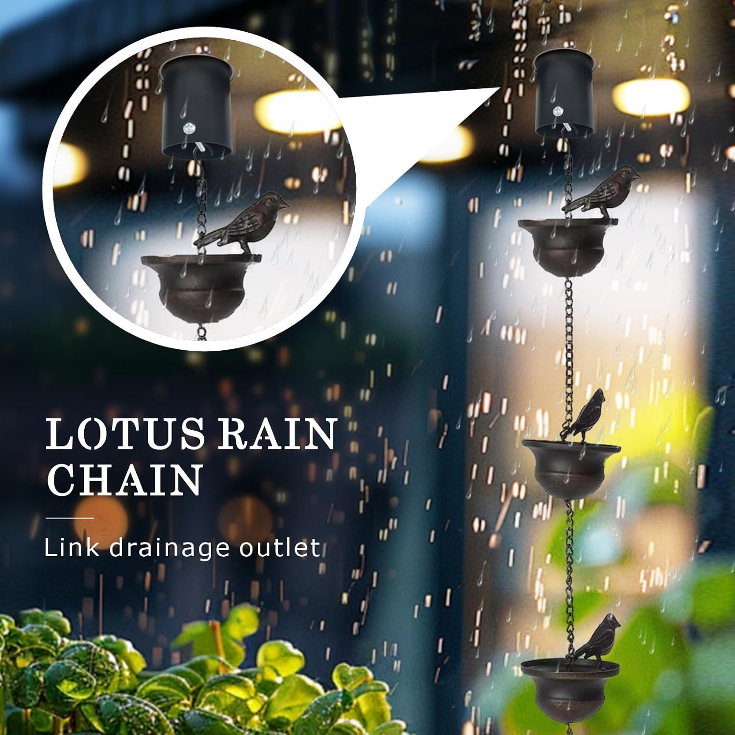 Metal Bird Rain Chain for Gutters, Rust Resistant Outdoor Rain Catcher, Perfect for Heavy Rain, Indoor/Outdoor