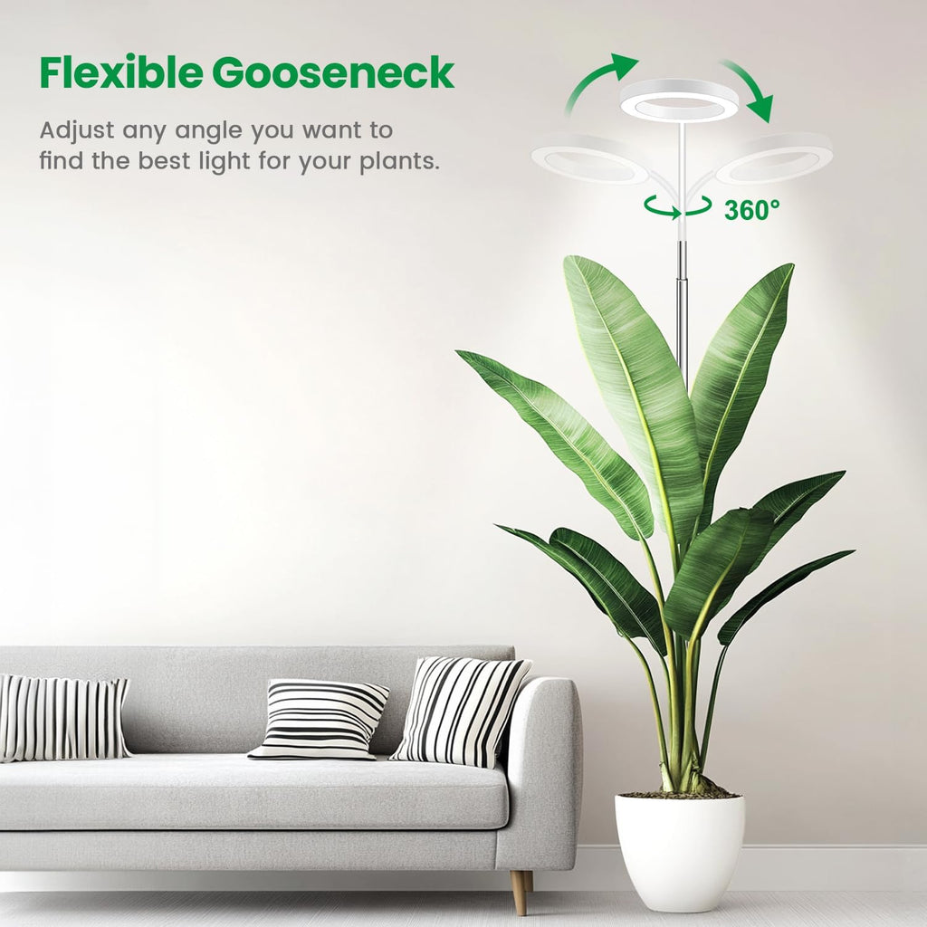 Halo Grow Light, Full Spectrum with Gooseneck, 3 Pack | 6000K Plant Light,3 Colors Modes,5 Dimmable Levels,6/12/16H