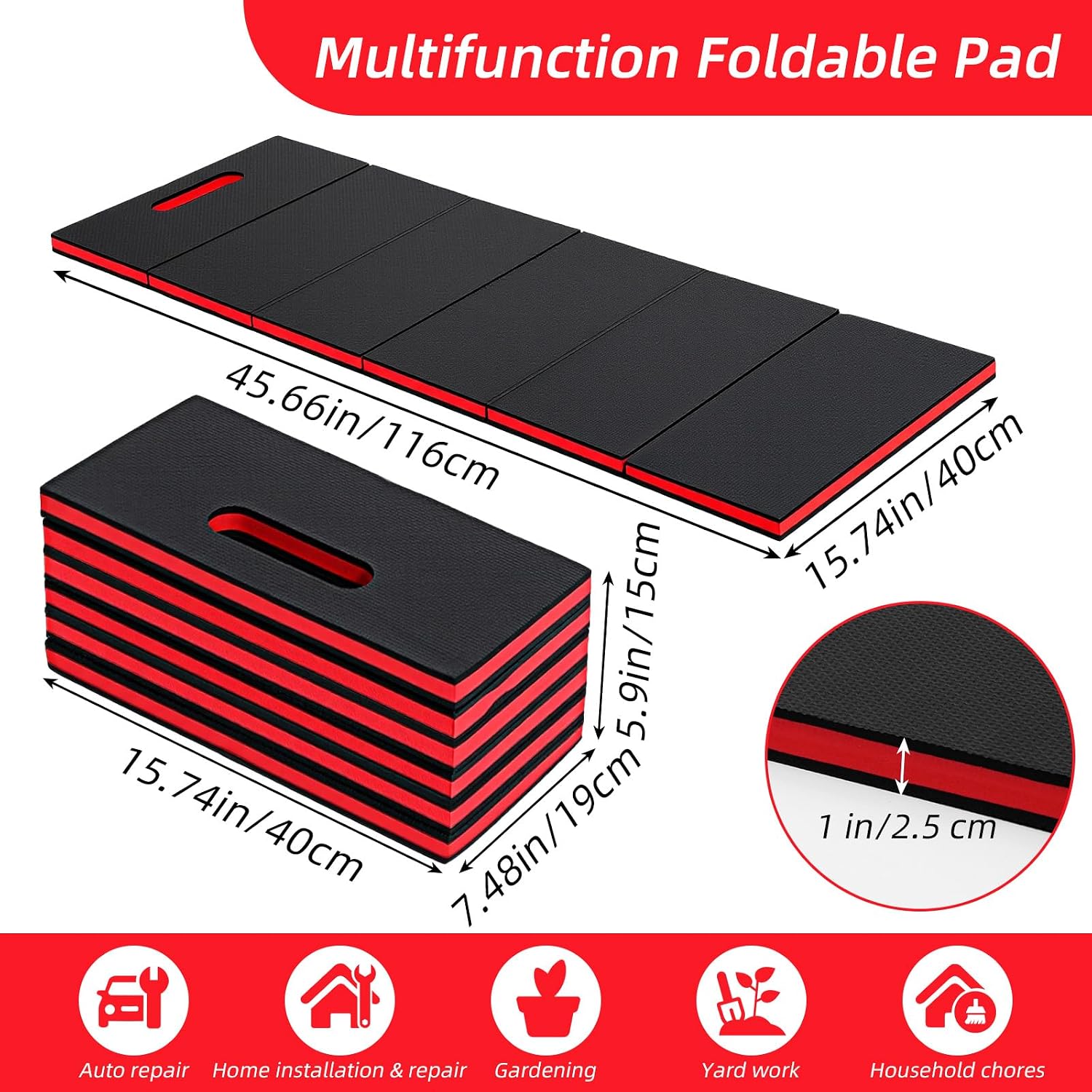 Kifmurase 1" Foldable Thick Kneeling Pad Comfortable EVA Foam Knee Pads | 5 Fold, Waterproof, Mechanic Kneeling Pad