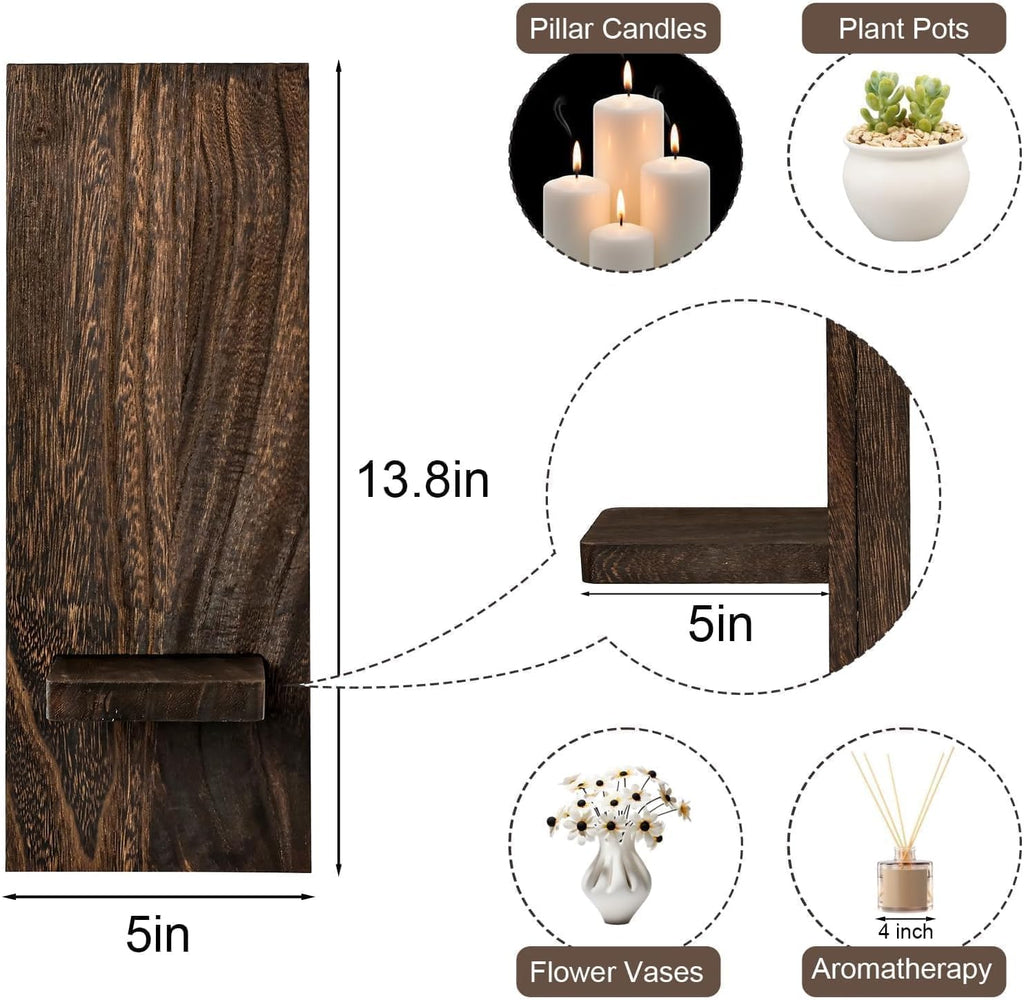 Wood Wall Decor Set of 2, Farmhouse Wall Planter for Small Spaces | wall vase and candle sconce in one, eucalyptus and
