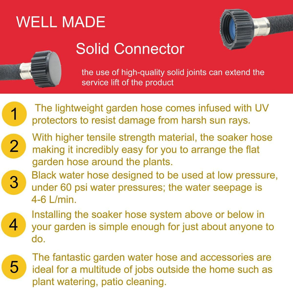 Garden Soaker Hose 100ft 1/2" Short Rubber Drip Hoses Soaking, Heavy Duty Round Water Seeper Soaker Hoses Kit For Trees