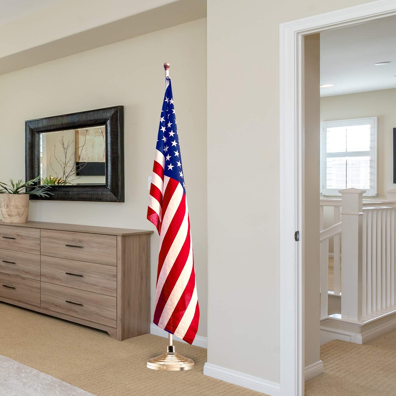 HOOSUN Base Stand for Flag Indoor Outdoor,Flag Pole Floor Stand Base Hold Flagpole Indoor Gold Banner Holder for