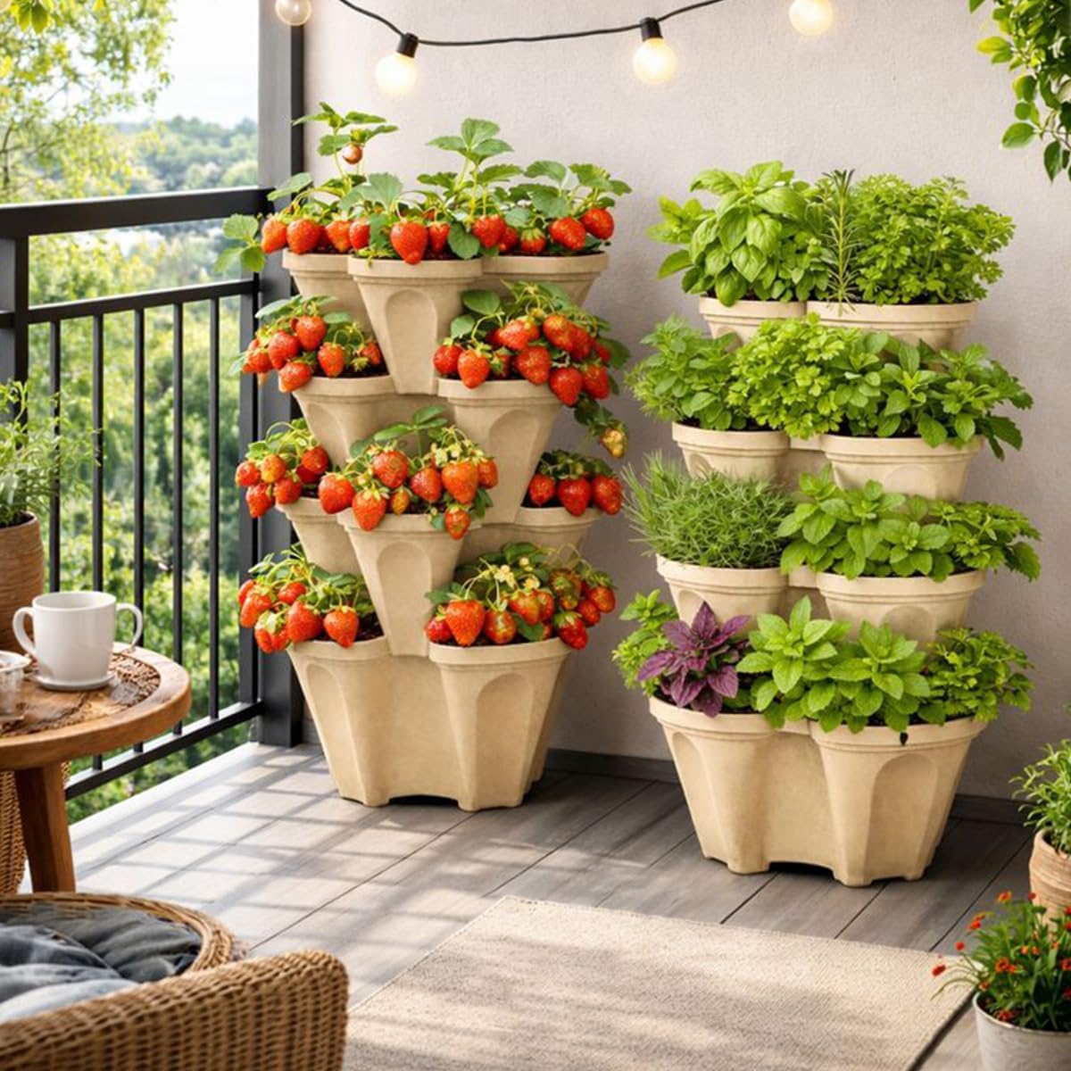 Stackable Vertical Planter Tower, 4 Tier Strawberry Planter,16 Plant Sites, Space Saving Garden Planter for Vegetables