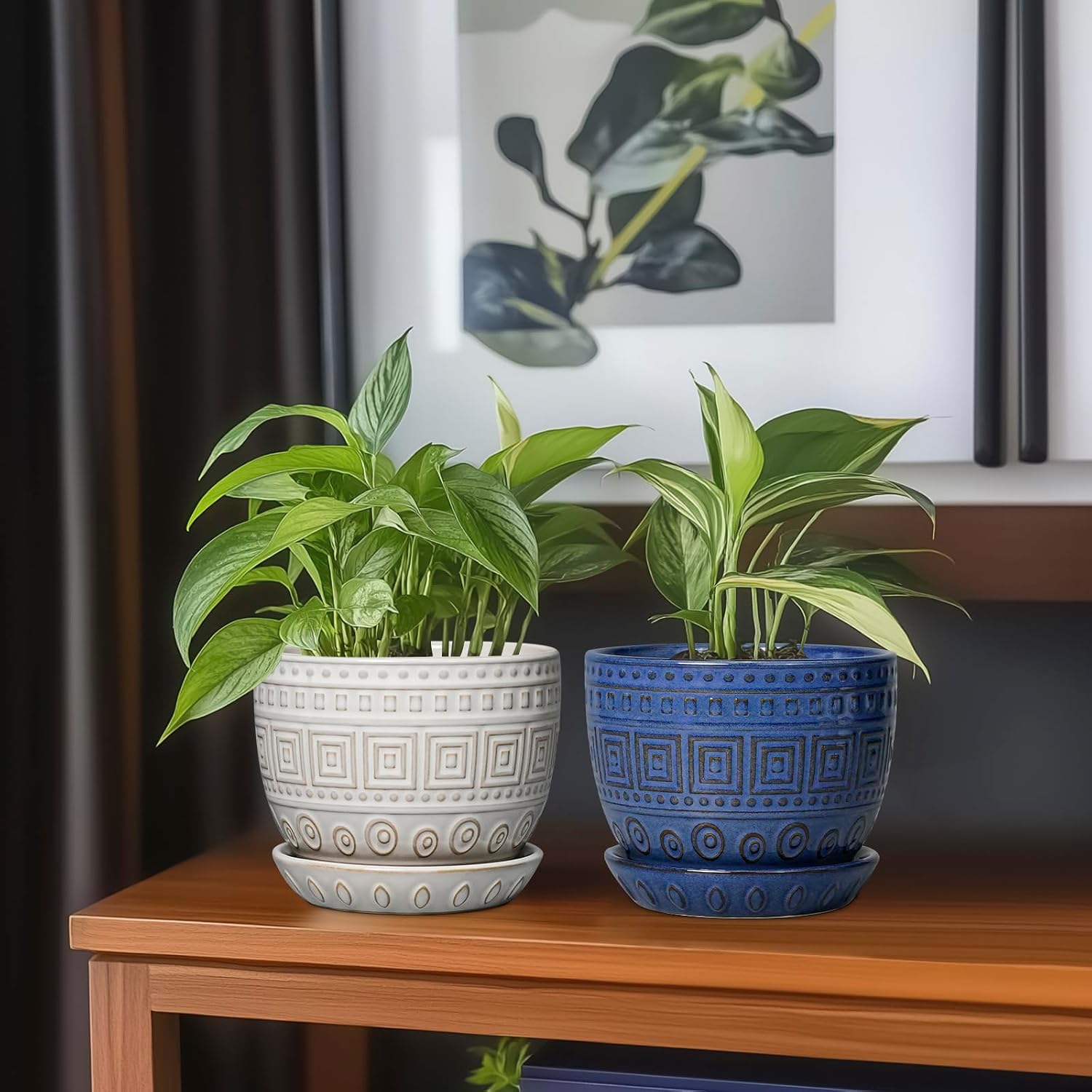 G EPGardening Ceramic Pots for Plants - 5 Inch Plant Pot Indoor with Drainage Hole and Saucer, Outdoor Flower Pot