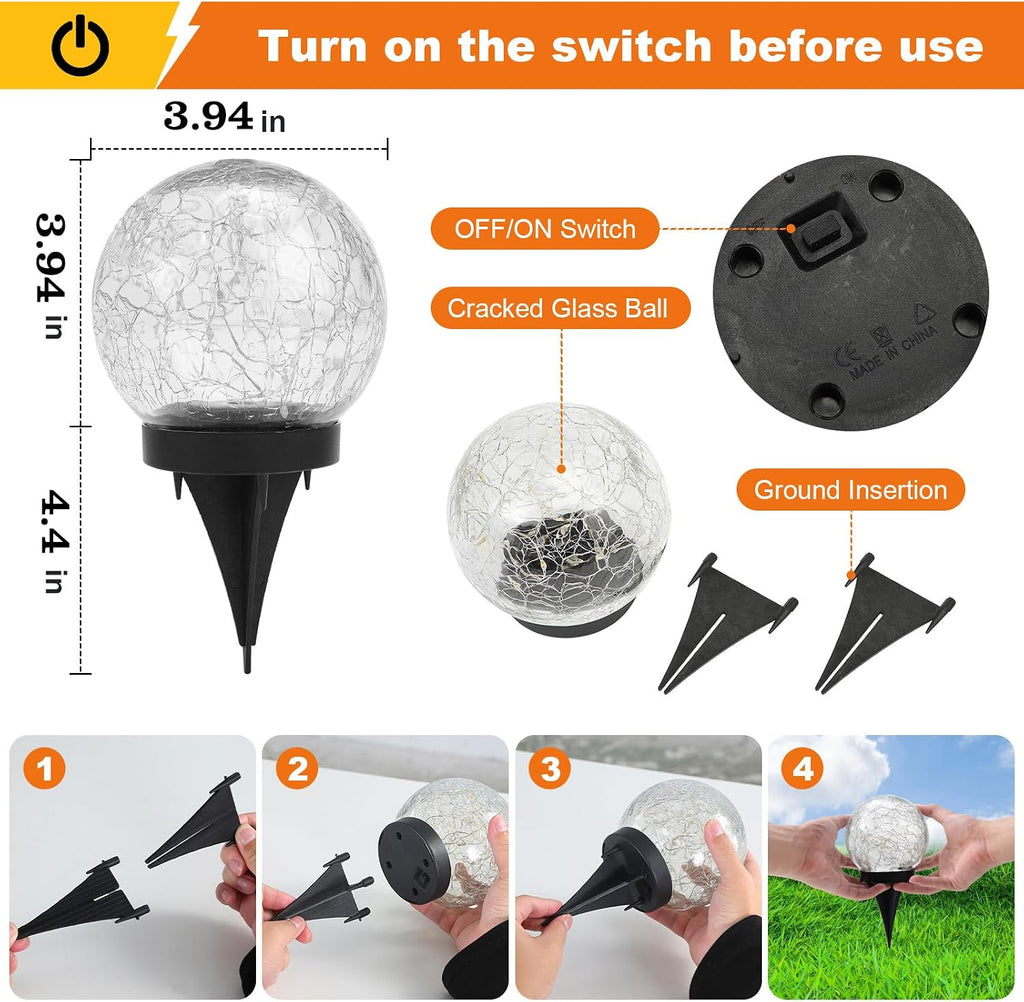 Solar Globe Lights Outdoor Waterproof-Solar Balls-Solar Garden Lights Orbs | Solar Globe Lights for Outside 6 Pack