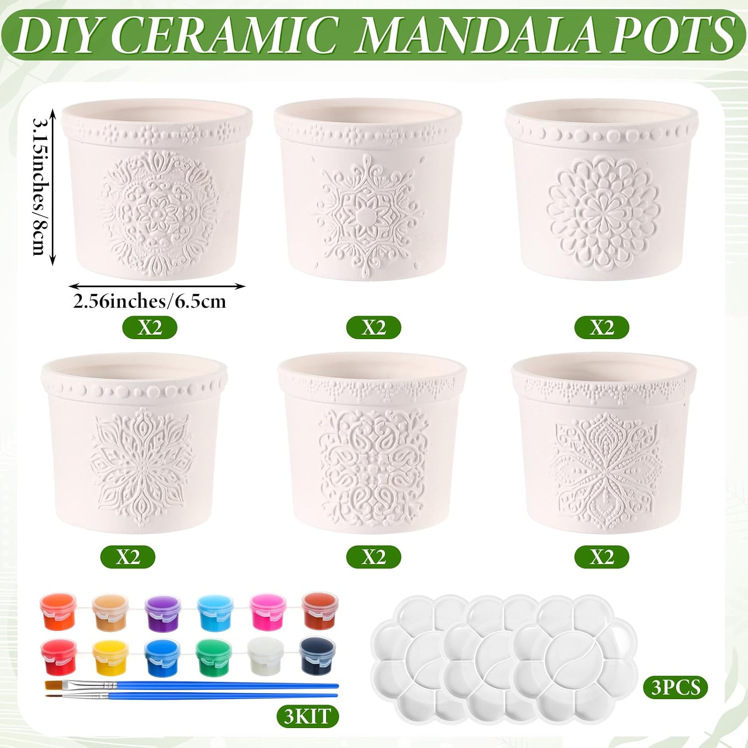 Zubebe 12 Pcs Paint Your Own Ceramic Pots Bulk Unfinished Succulent Pots Craft Kit with Drainage Hole Mini Paintable