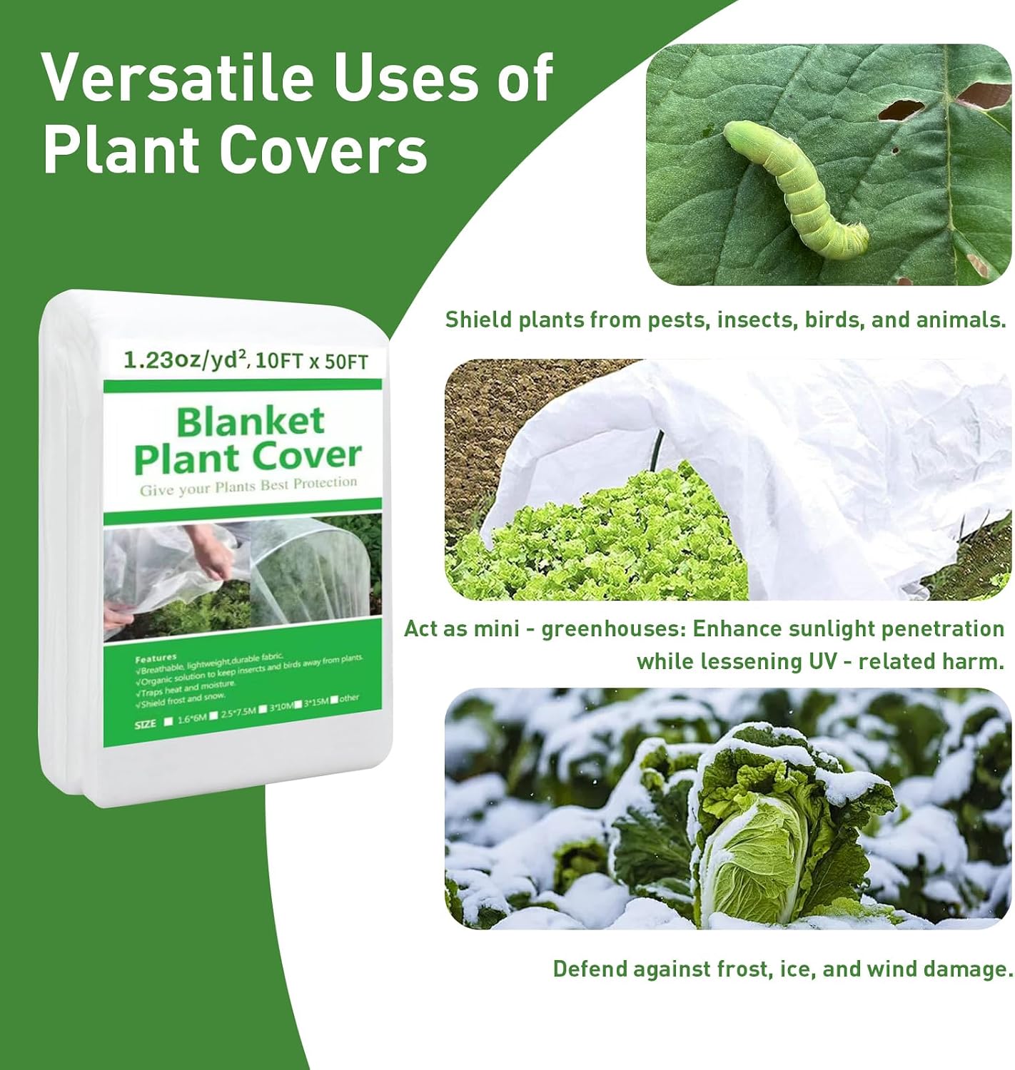 2 Pack 10ft x 50ft Plant Covers Freeze Protection | Frost Blanket for Outdoor Plants, All-Season Winter Protection