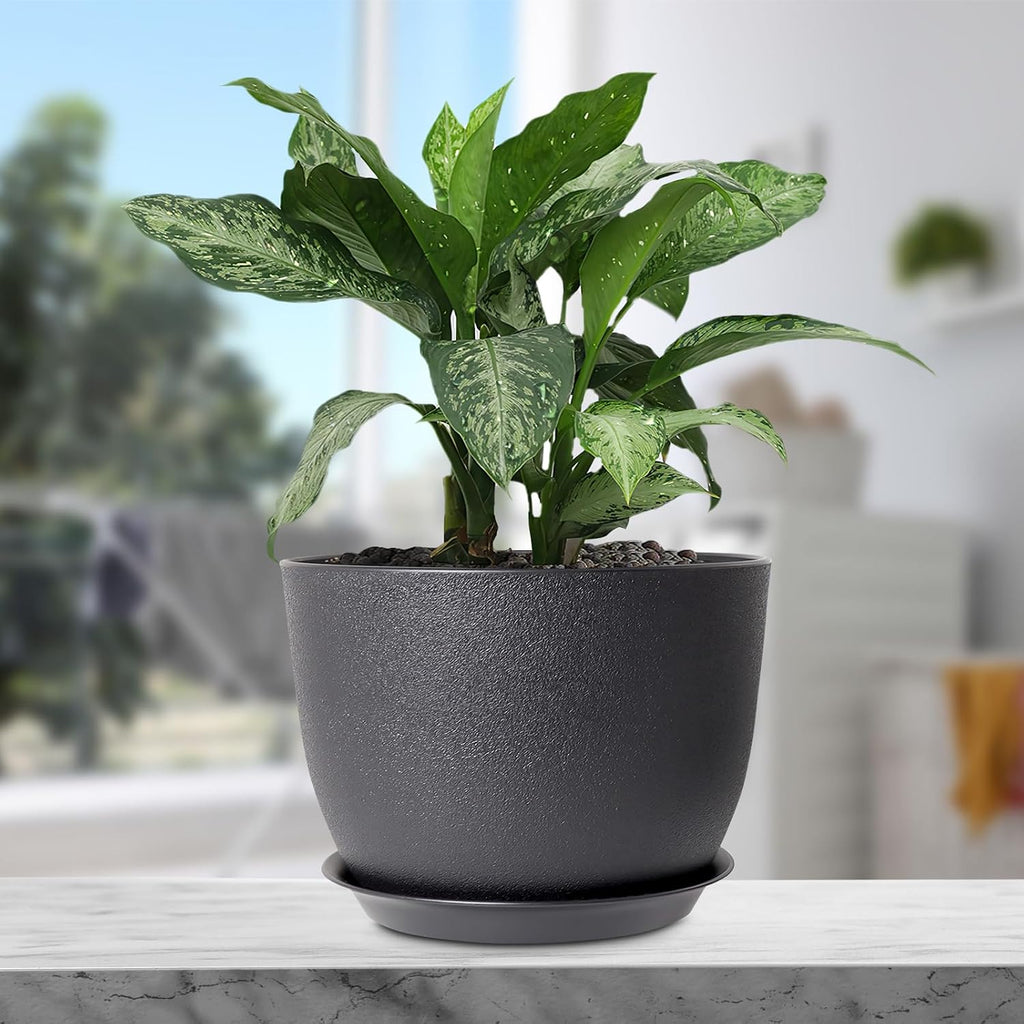 Meowell 12 inch Large Plant Pots, Plastic Planters with Drainage Holes and Saucers, Flower Pots for Indoor Outdoor