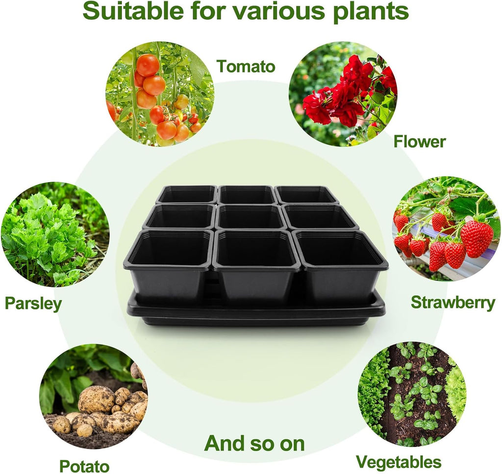 50Pcs 3.5inch Square Nursery Pots with 5Pcs Seed Starting Trays, Seed Starter Tray Kit, Seeds Starting Germination