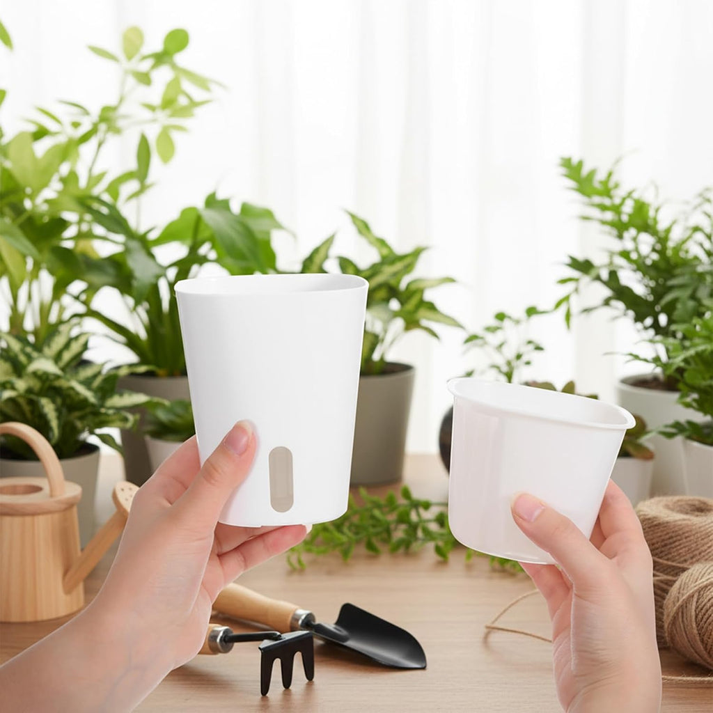 10 Sets 4" Self Watering Pots for Indoor Plants, Plastic Self Watering Planter Pots with Visual Water Level Clear Inner