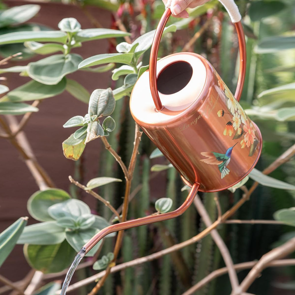 68oz Bronze Stainless Steel Watering Can, Hummingbird Pattern & 2 Sprayers