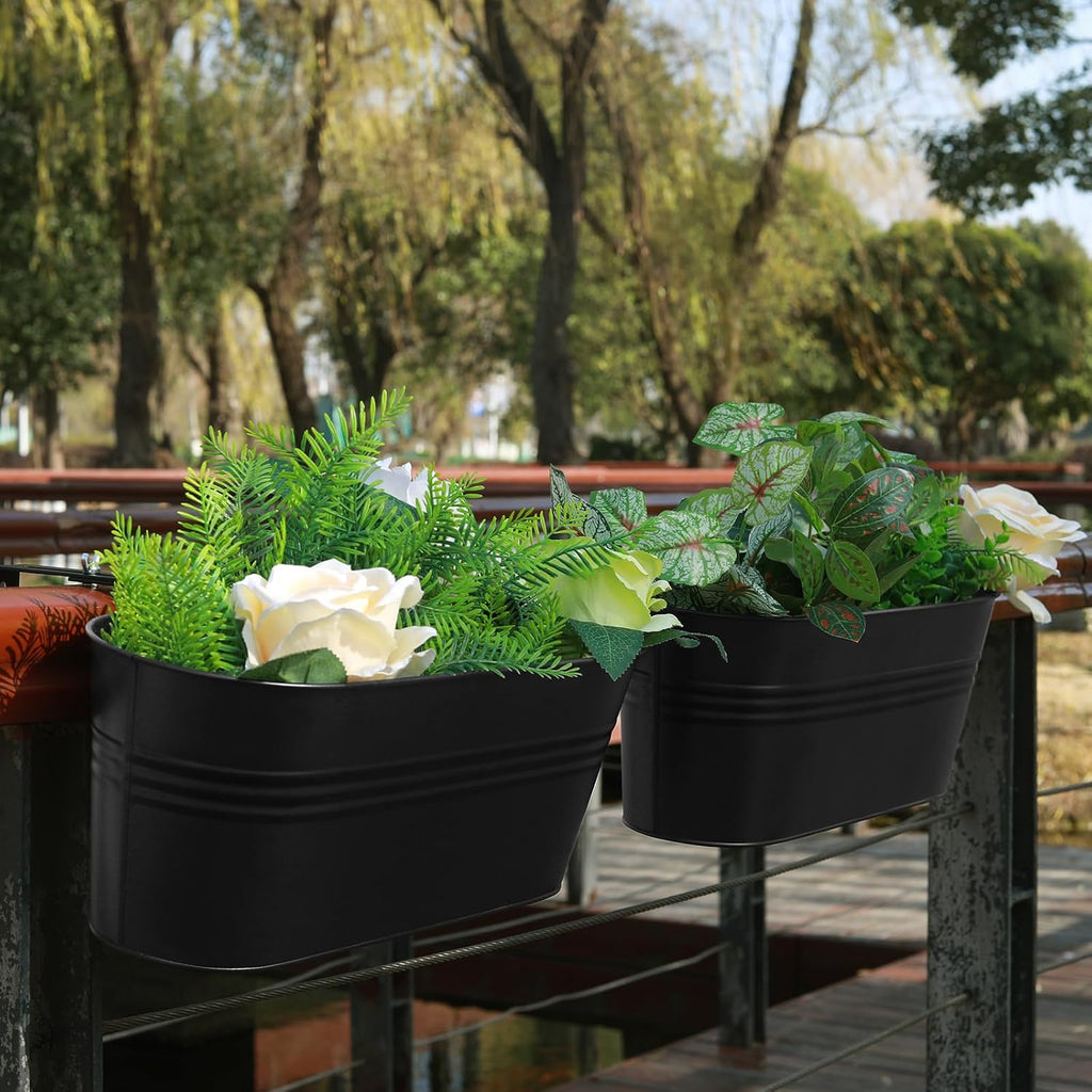 Railing Planter Box 16 Inch Metal Balcony Planters with Adjustable Brackets and Drainage Window Balcony Fence Deck