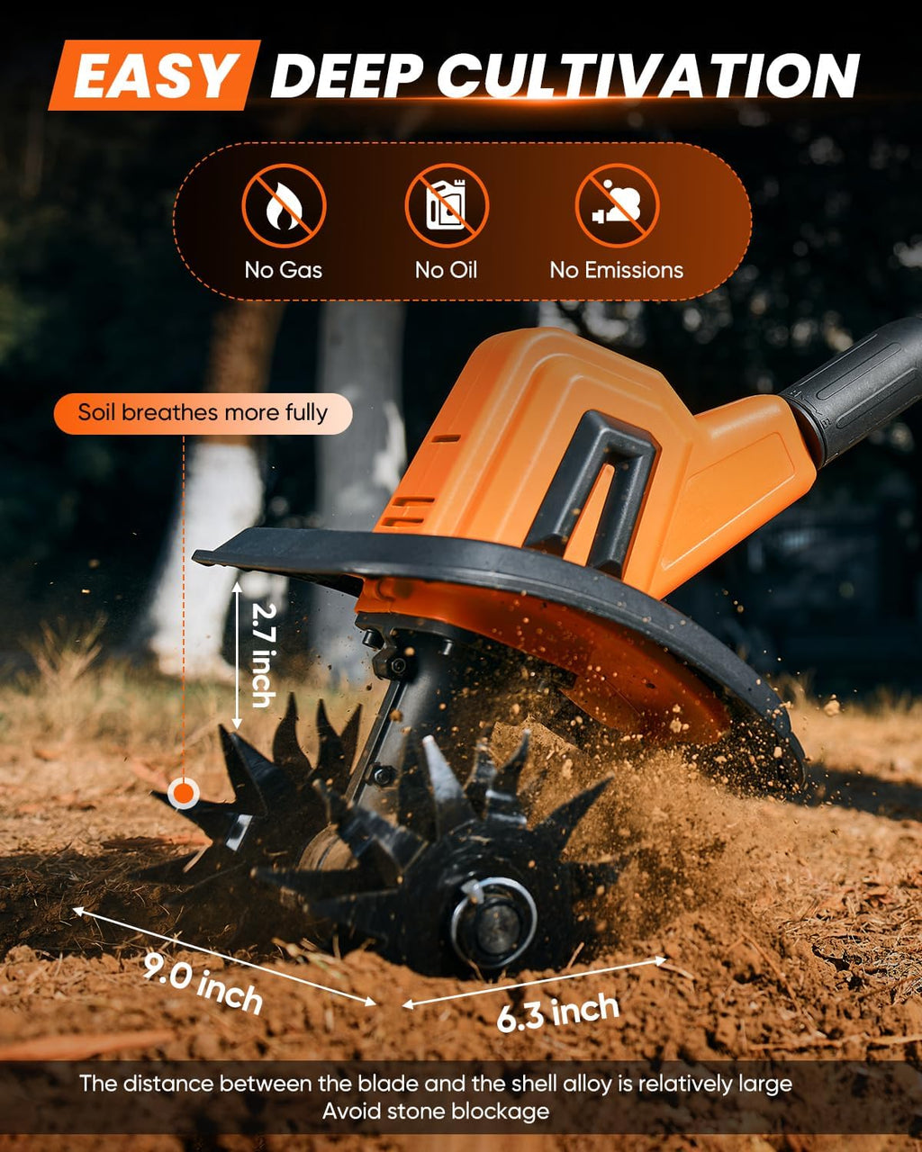 Saker 22V Cordless Garden Tiller for Gardening with Adjustable Speed | 3 Adjustable Speed,360RPM,9-Inch Tilling Width