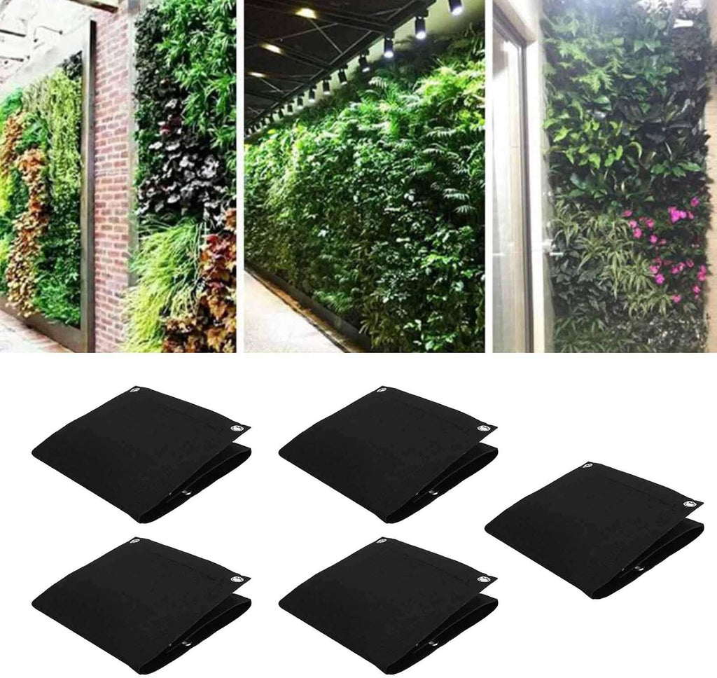 Vertical Garden Wall Hanging Planter with 3 Pockets 5Pcs Plant Growing Bags Wall Mounted Degradable 3Pockets Planter