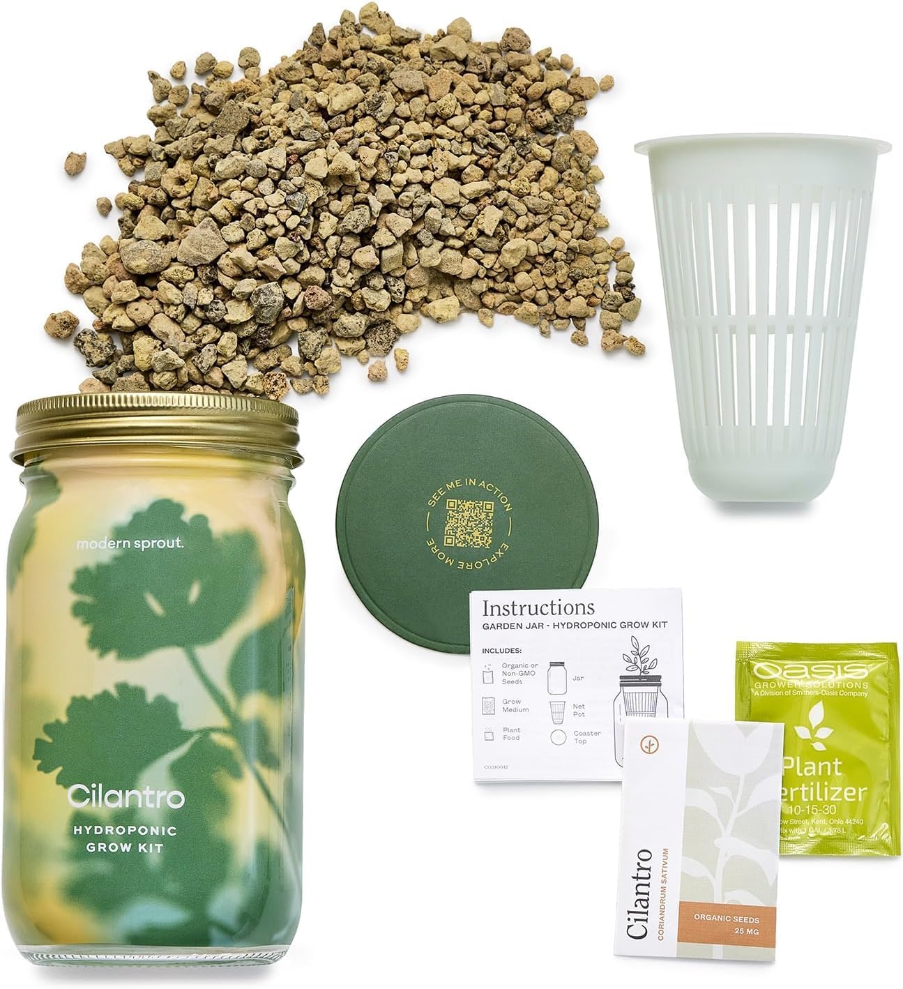 Modern Sprout MasonJar+Replant Kit-Self-Watering Hydroponic System-Cilantro | Growing System Kit w/Organic Herb Seeds