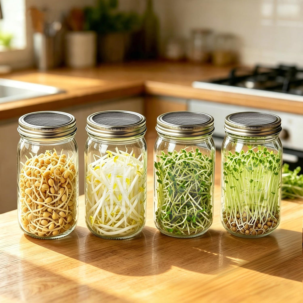 2PCS 1000ML Sprouting Jars with 86mm Wide Mouth Mason Jar with Stainless Steel Screen Sprout Lids,3.7X6.5 inches