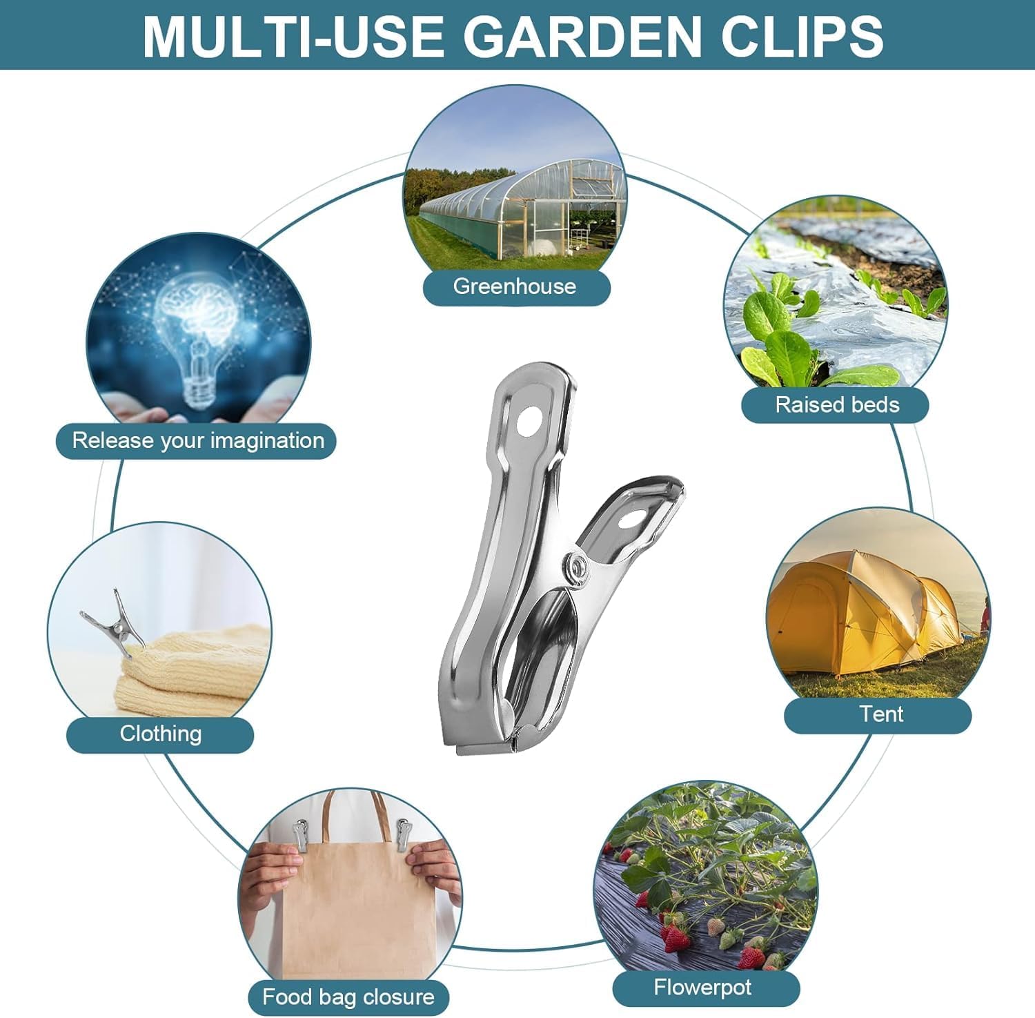 120 Pcs Garden Clips, Greenhouse Clamps, Stainless Steel Greenhouse Clips for Netting, Heavy Duty Row Cover Clips with