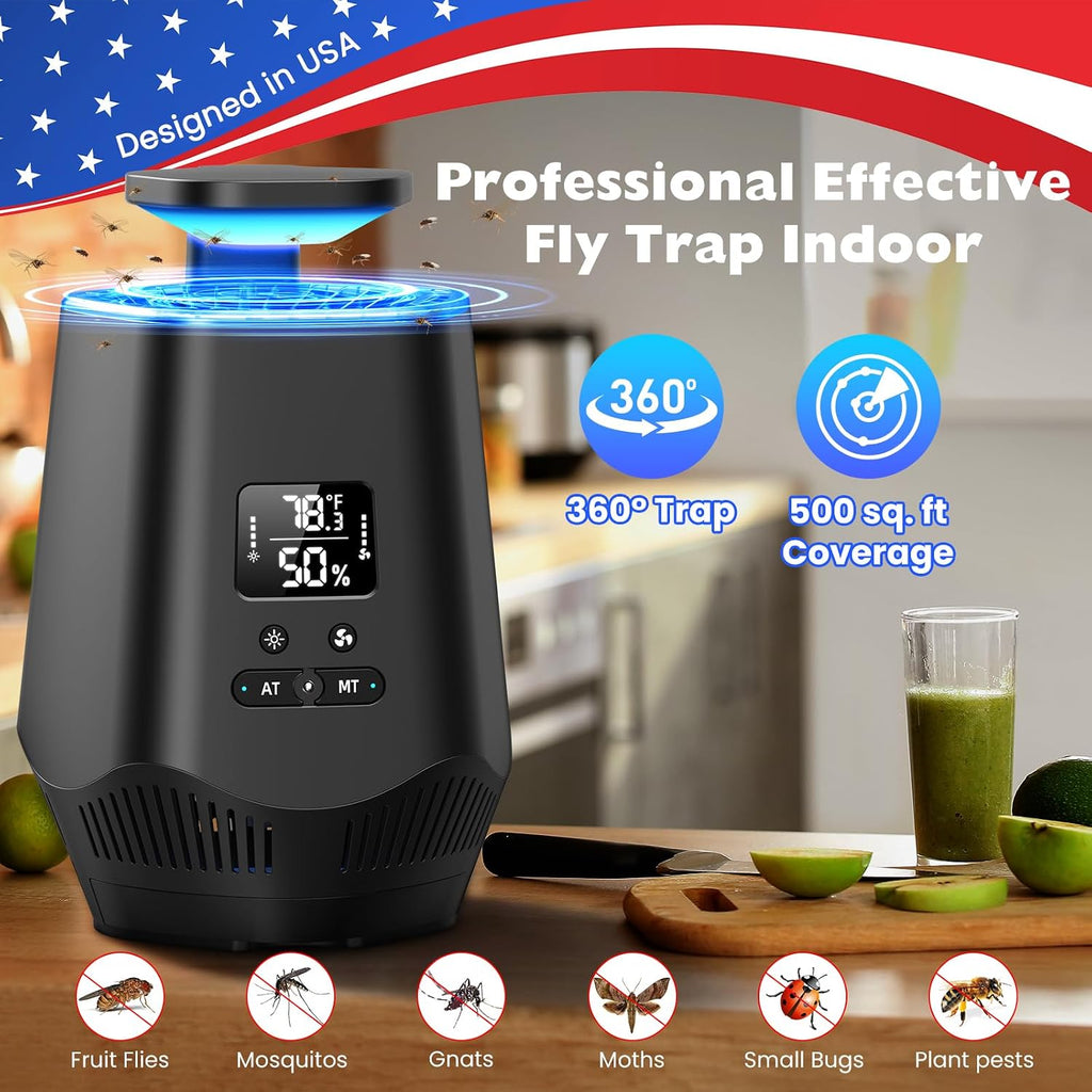 Fruit Fly Traps for Indoors, Smart Fly Trap Indoor Bug Zapper Gnat Traps for House Indoor with Temperature and Humidity