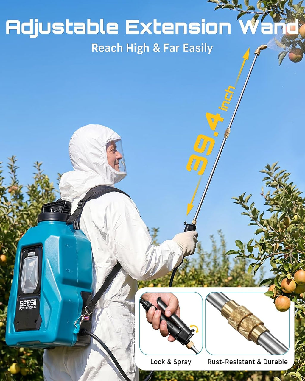SEESII 5 Gal Leak-Proof Backpack Sprayer Battery Powered with 2 Batteries | Up to 3.6-Hour Runtime, 100 PSI Adjustable