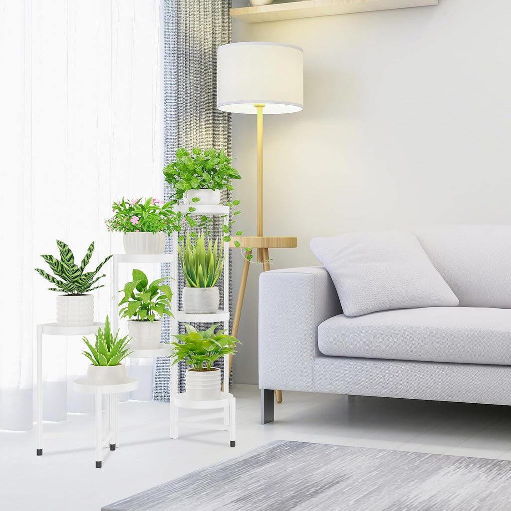 iDavosic.ly Plant Stand Indoor Outdoor, 8 Tier Metal Corner Shelf, White | Tiered Flower Display Holder, Folding Multi