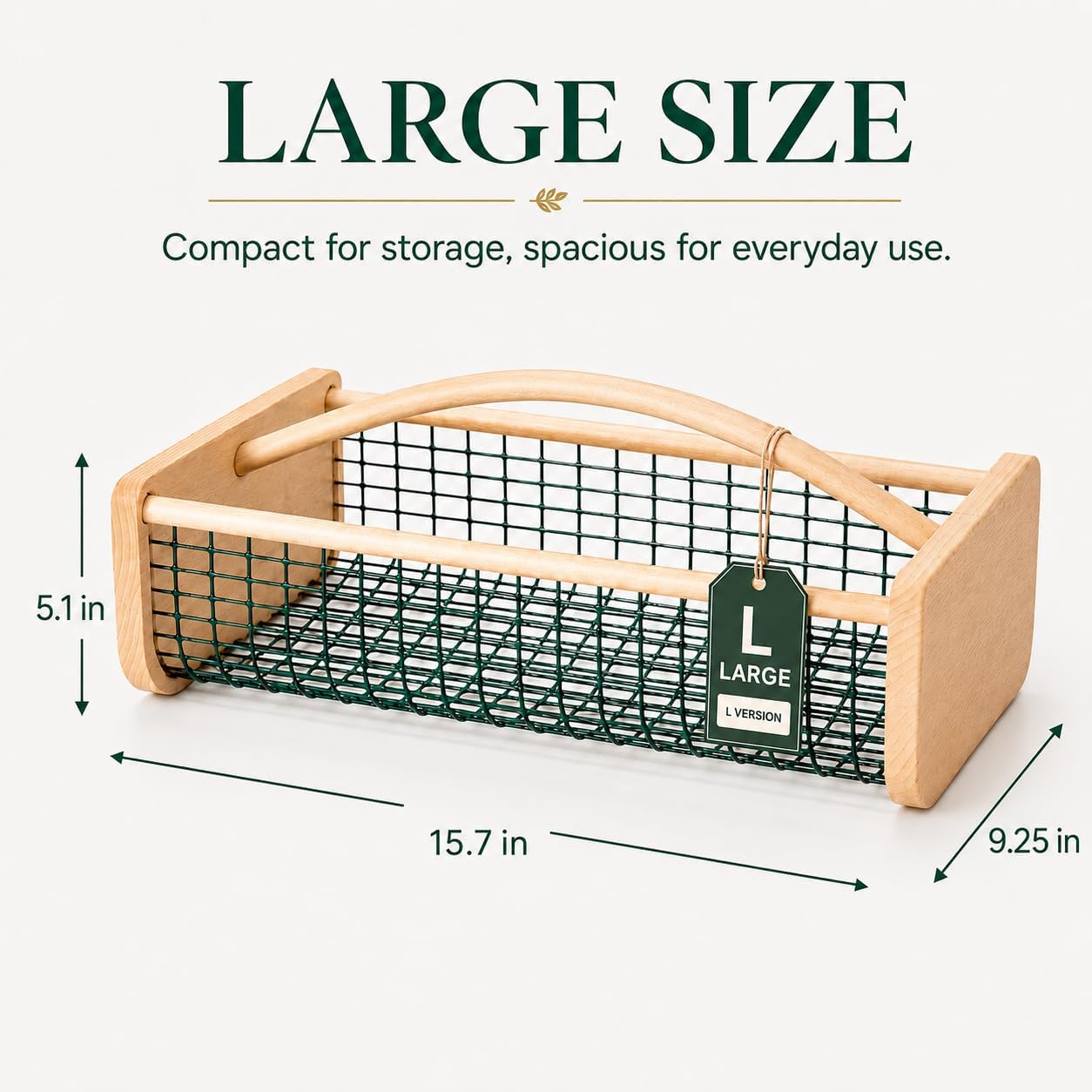 Large Garden Harvest Basket for Vegetables | Wooden Garden Hod with Handle, Coated Metal Mesh Produce Caddy for