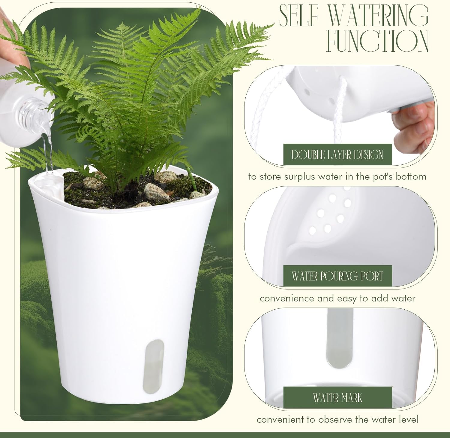 18 Pcs Self Watering Pots Plastic Plant 3 Sizes Flower Plant Pot with Inner White Flower Pots for Indoor House Plants